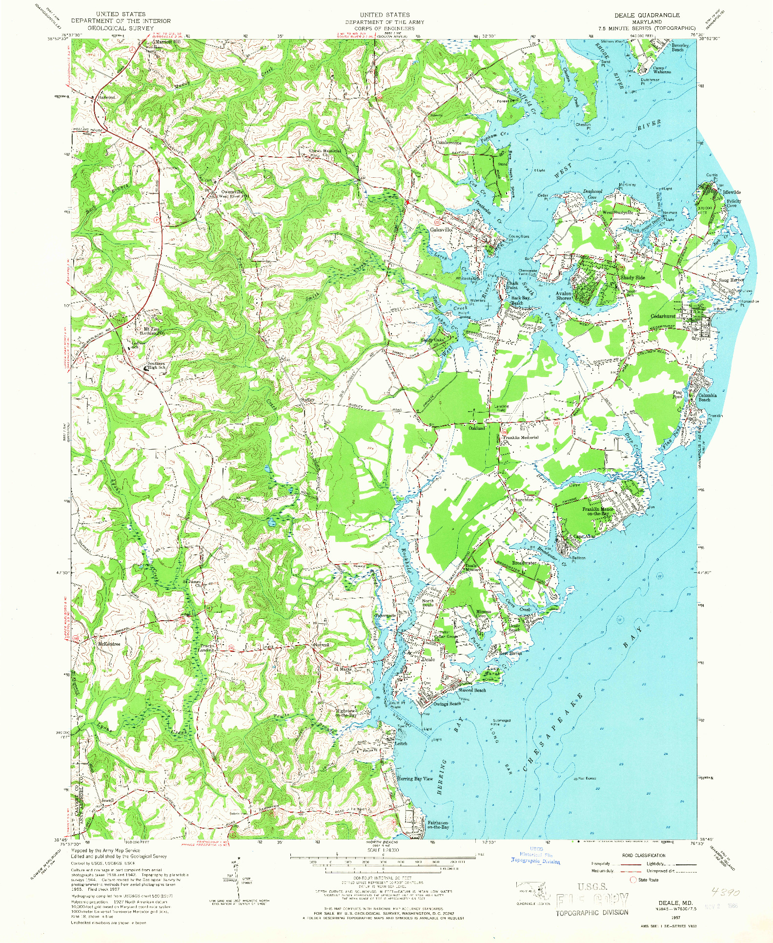 USGS 1:24000-SCALE QUADRANGLE FOR DEALE, MD 1957