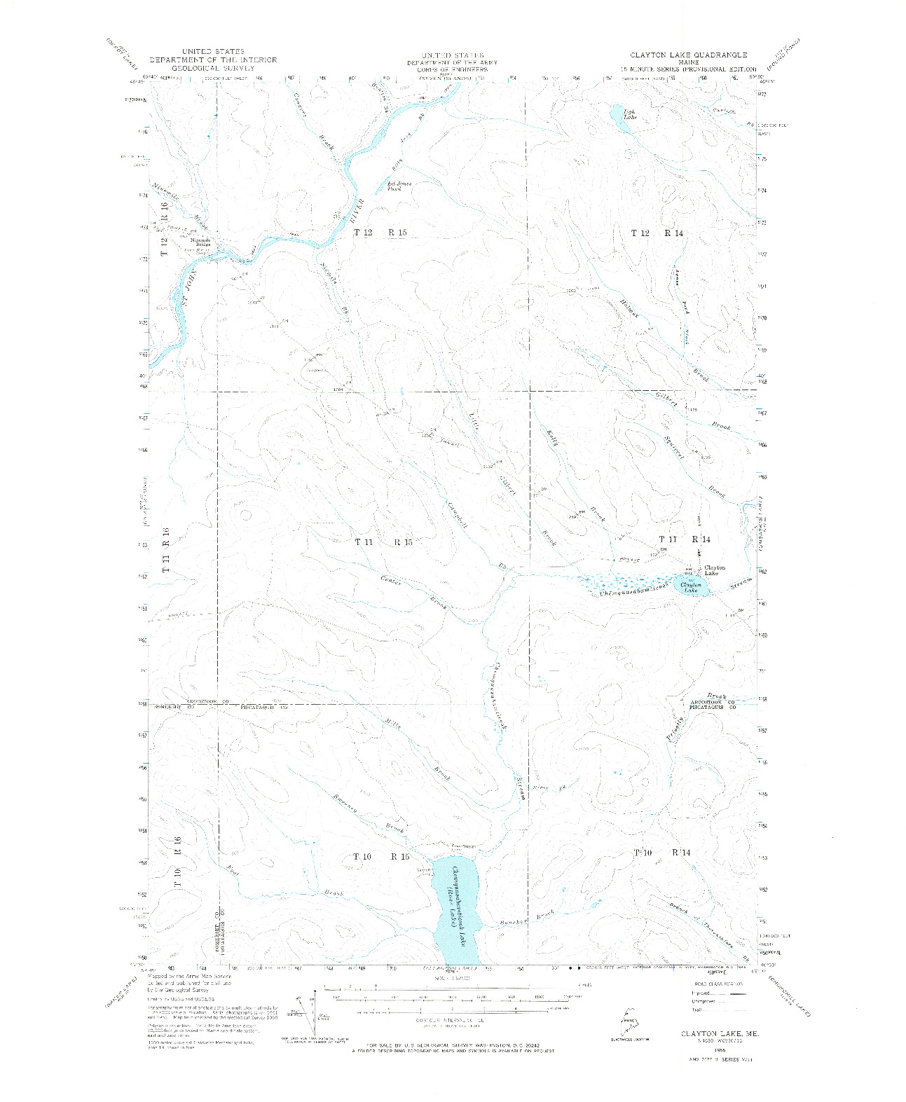 USGS 1:62500-SCALE QUADRANGLE FOR CLAYTON LAKE, ME 1955