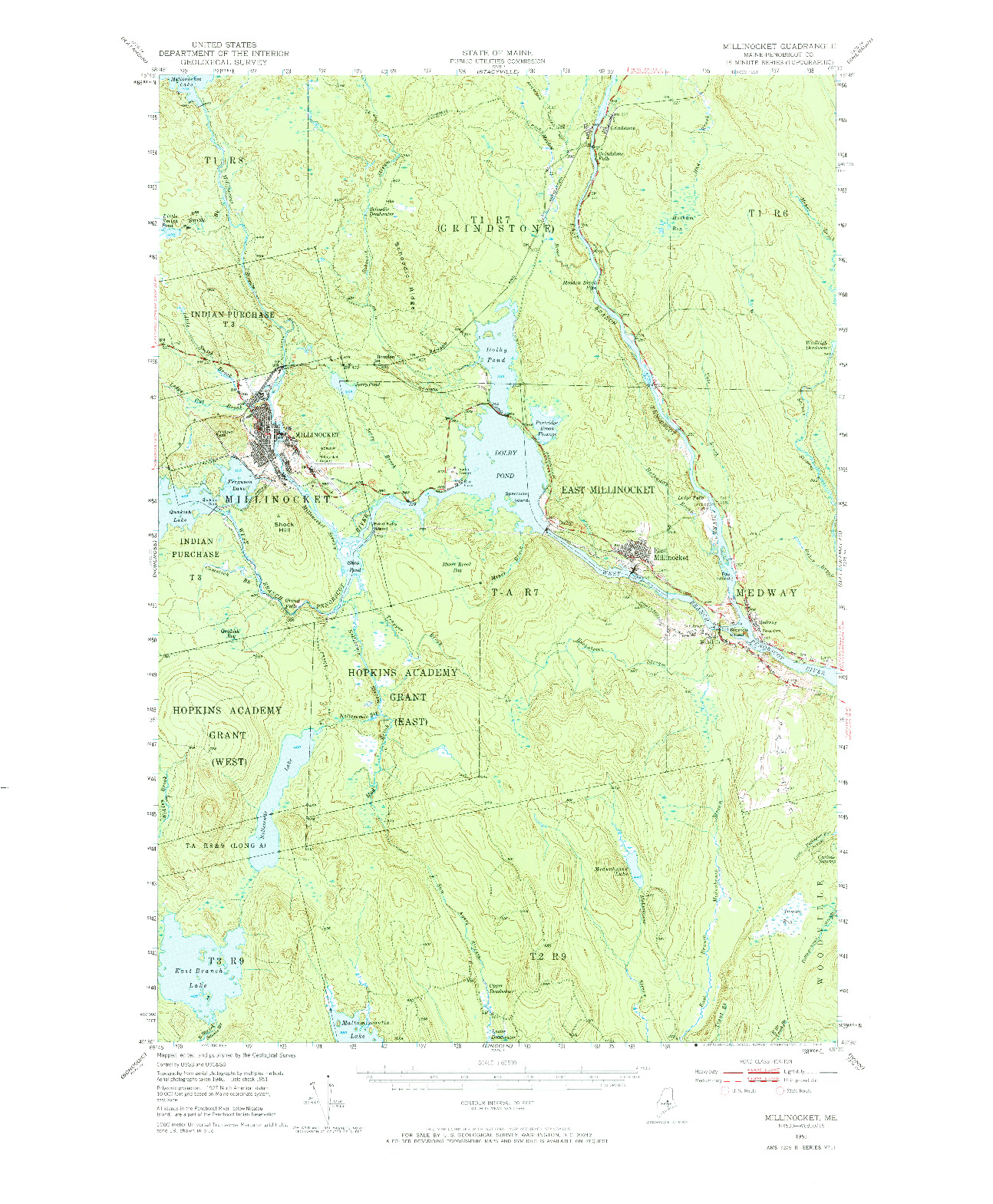 USGS 1:62500-SCALE QUADRANGLE FOR MILLINOCKET, ME 1951