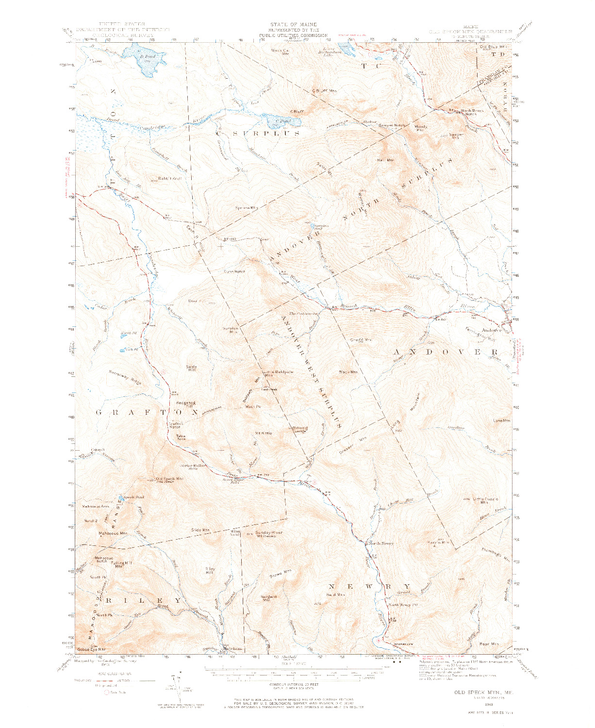 USGS 1:62500-SCALE QUADRANGLE FOR OLD SPECK MTN, ME 1943