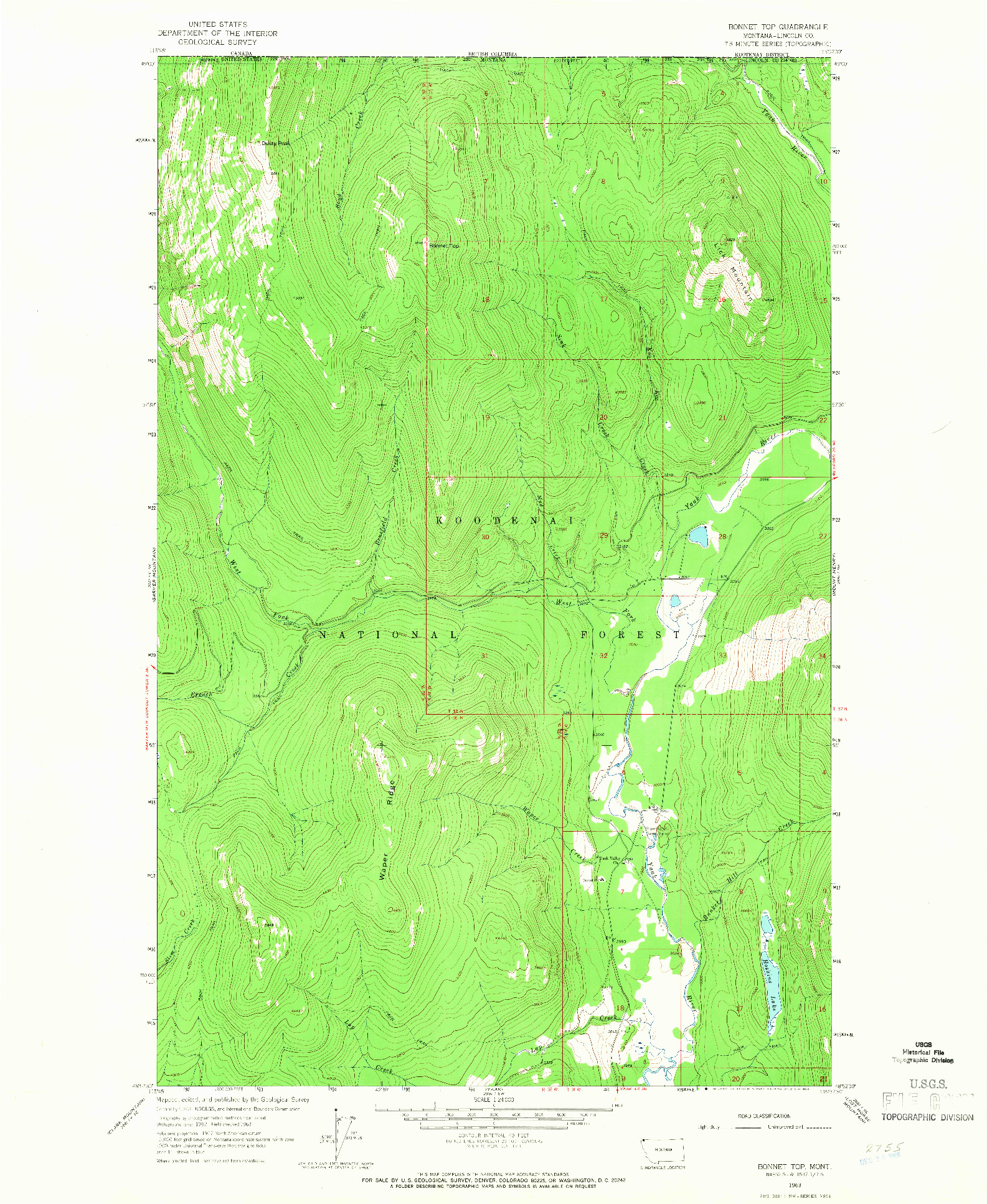 USGS 1:24000-SCALE QUADRANGLE FOR BONNET TOP, MT 1963