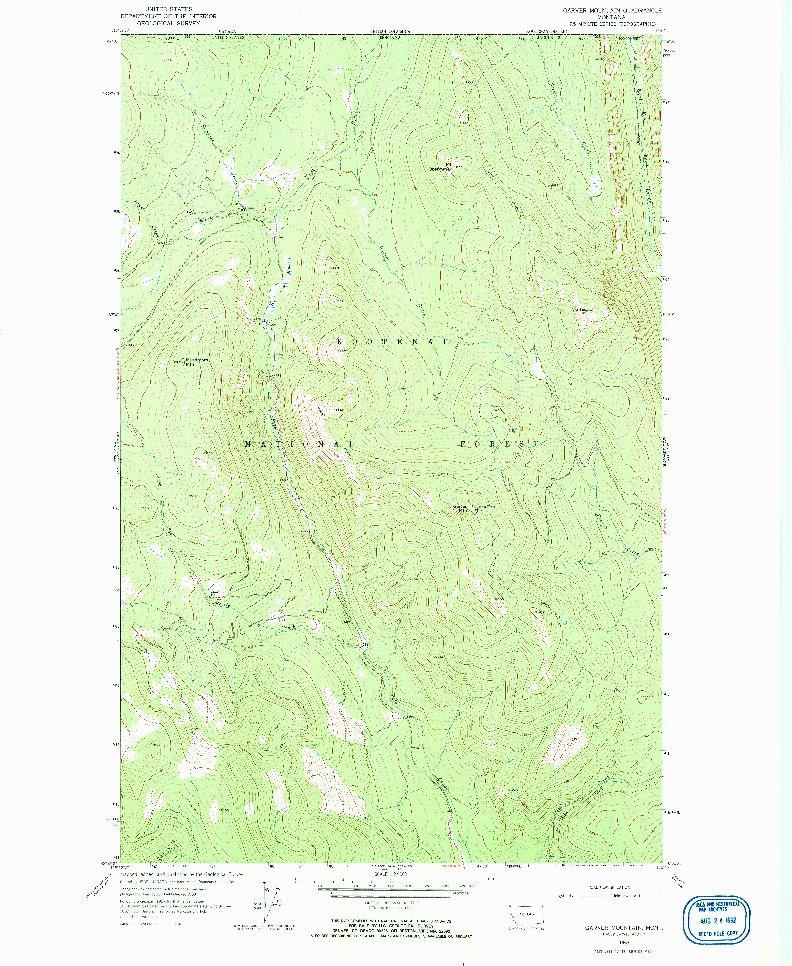 USGS 1:24000-SCALE QUADRANGLE FOR GARVER MOUNTAIN, MT 1963