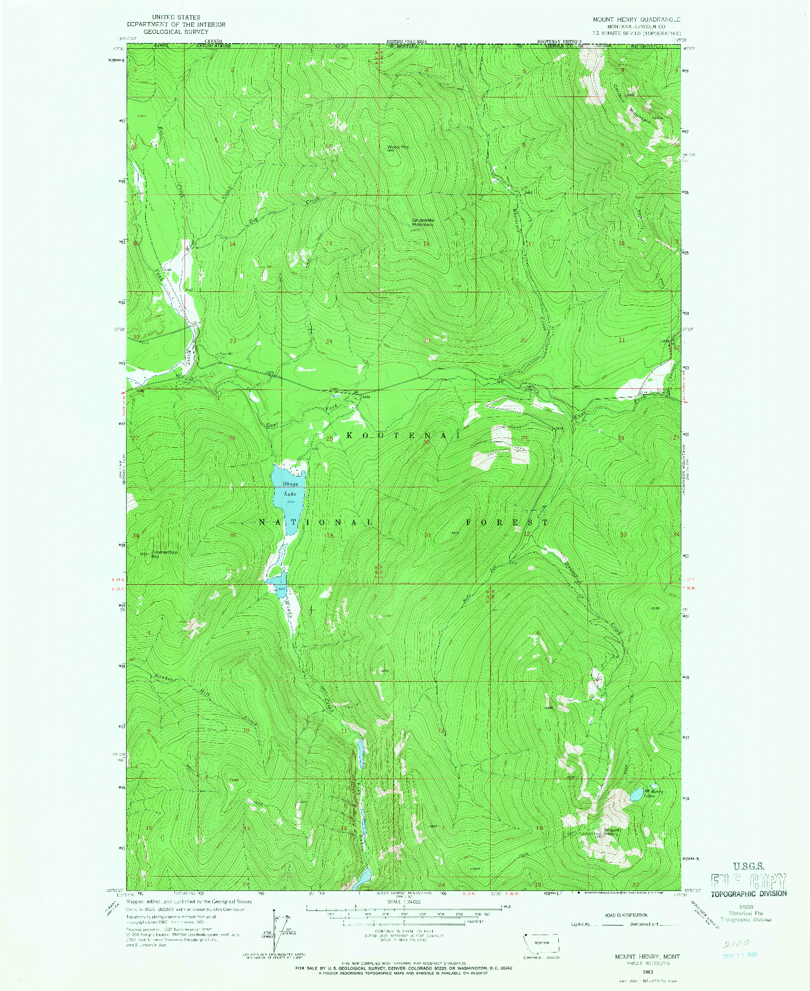 USGS 1:24000-SCALE QUADRANGLE FOR MOUNT HENRY, MT 1963