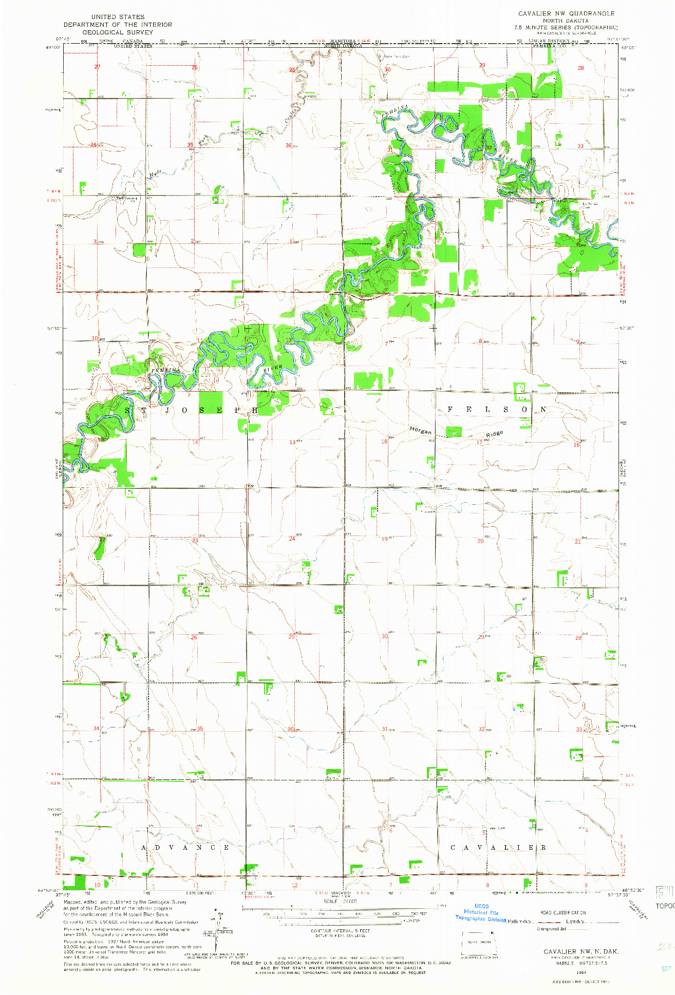 USGS 1:24000-SCALE QUADRANGLE FOR CAVALIER NW, ND 1964