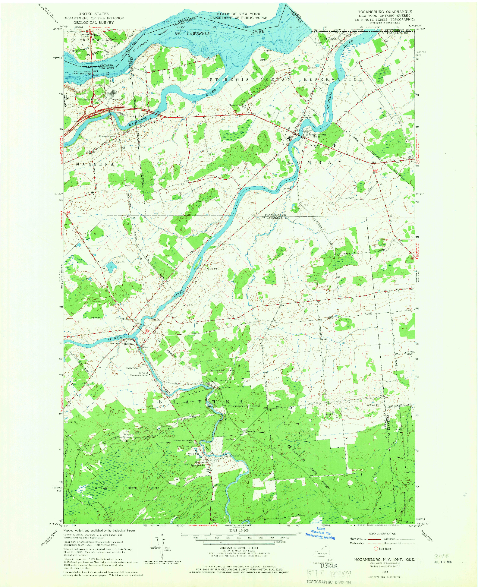 USGS 1:24000-SCALE QUADRANGLE FOR HOGANSBURG, NY 1964