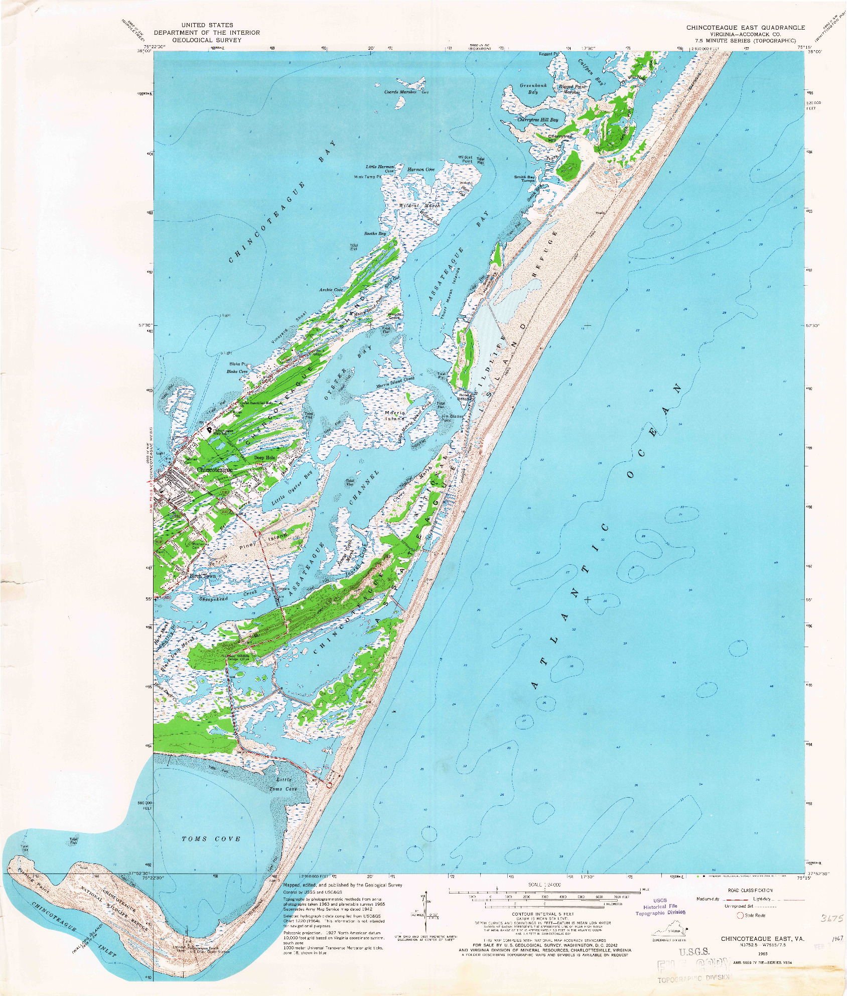 USGS 1:24000-SCALE QUADRANGLE FOR CHINCOTEAGUE EAST, VA 1965