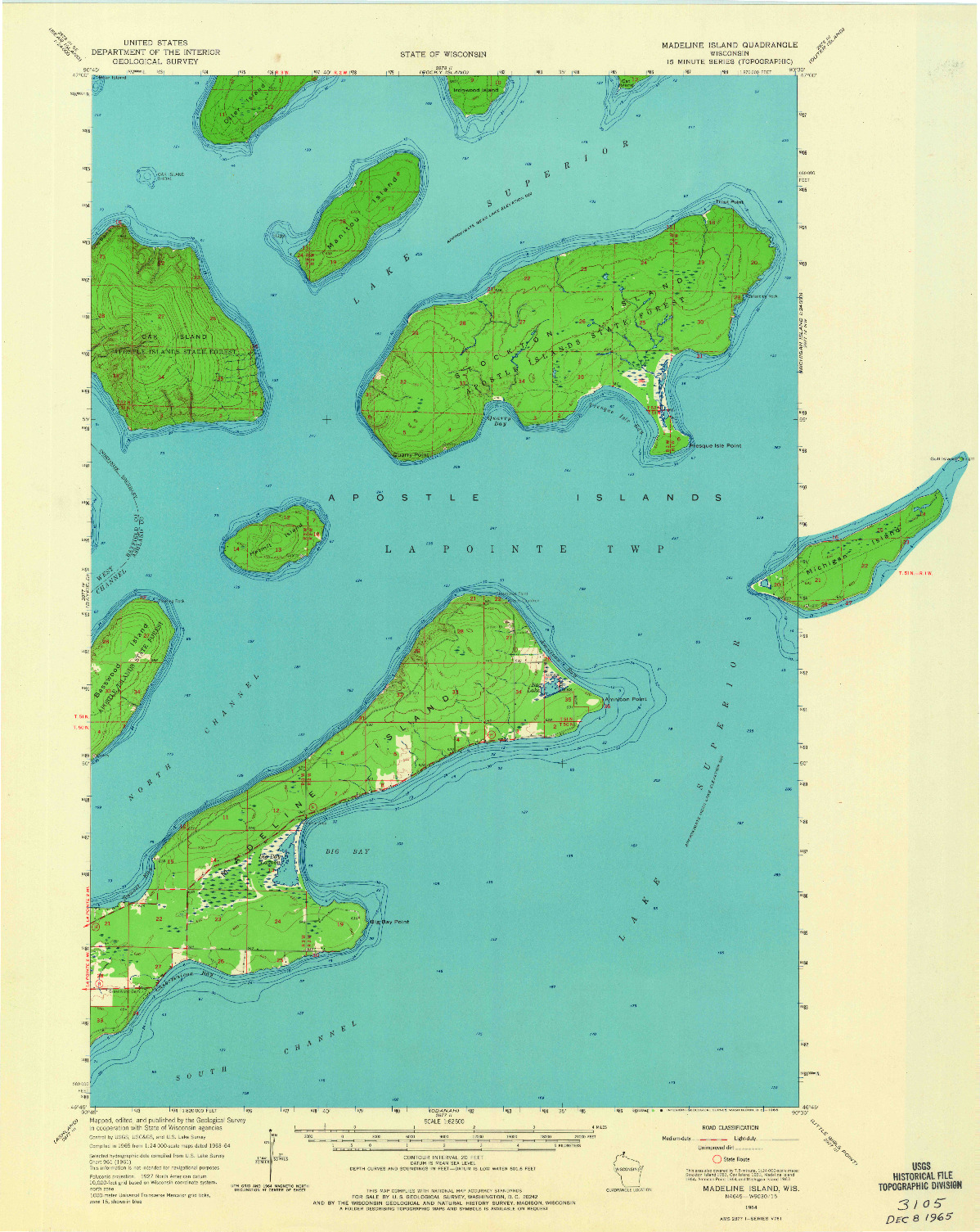 USGS 1:62500-SCALE QUADRANGLE FOR MADELINE ISLAND, WI 1964