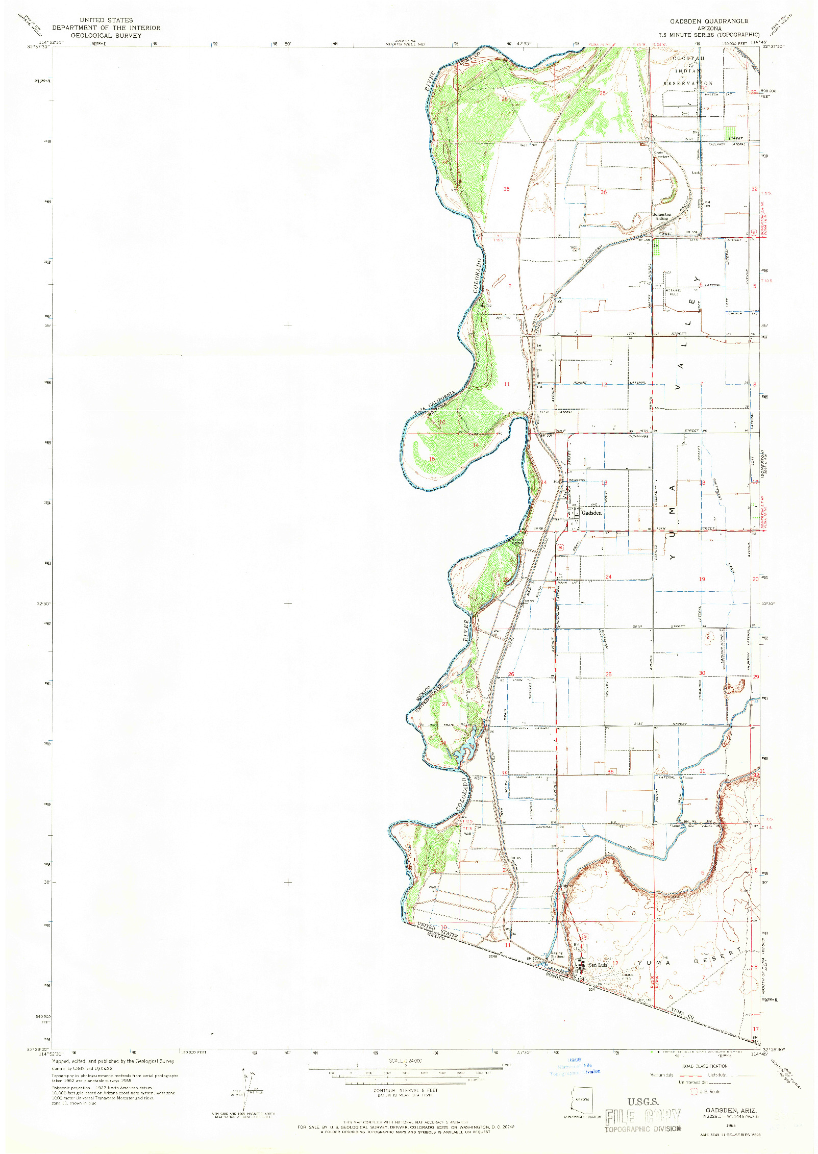 USGS 1:24000-SCALE QUADRANGLE FOR GADSDEN, AZ 1965