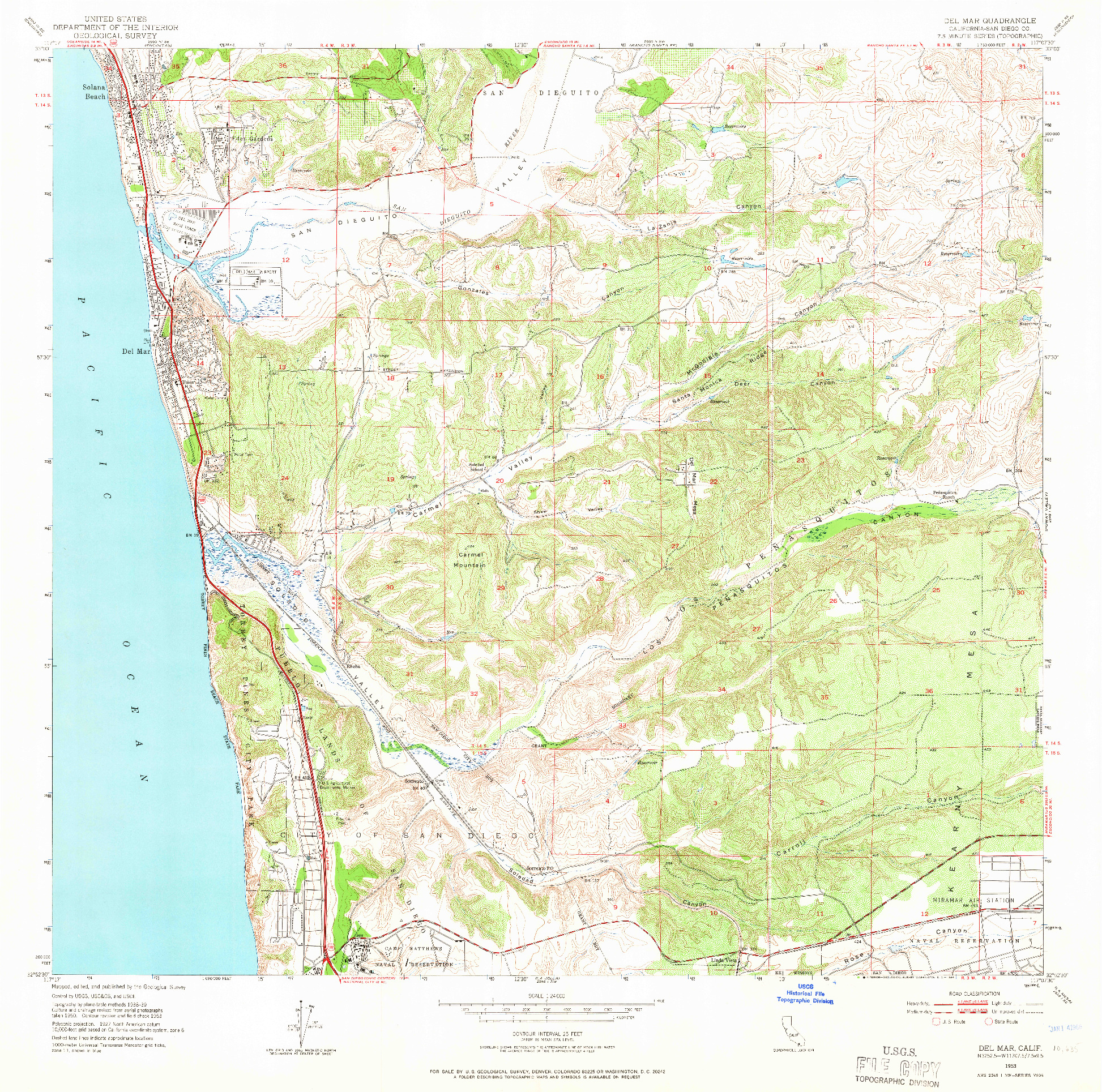 USGS 1:24000-SCALE QUADRANGLE FOR DEL MAR, CA 1953