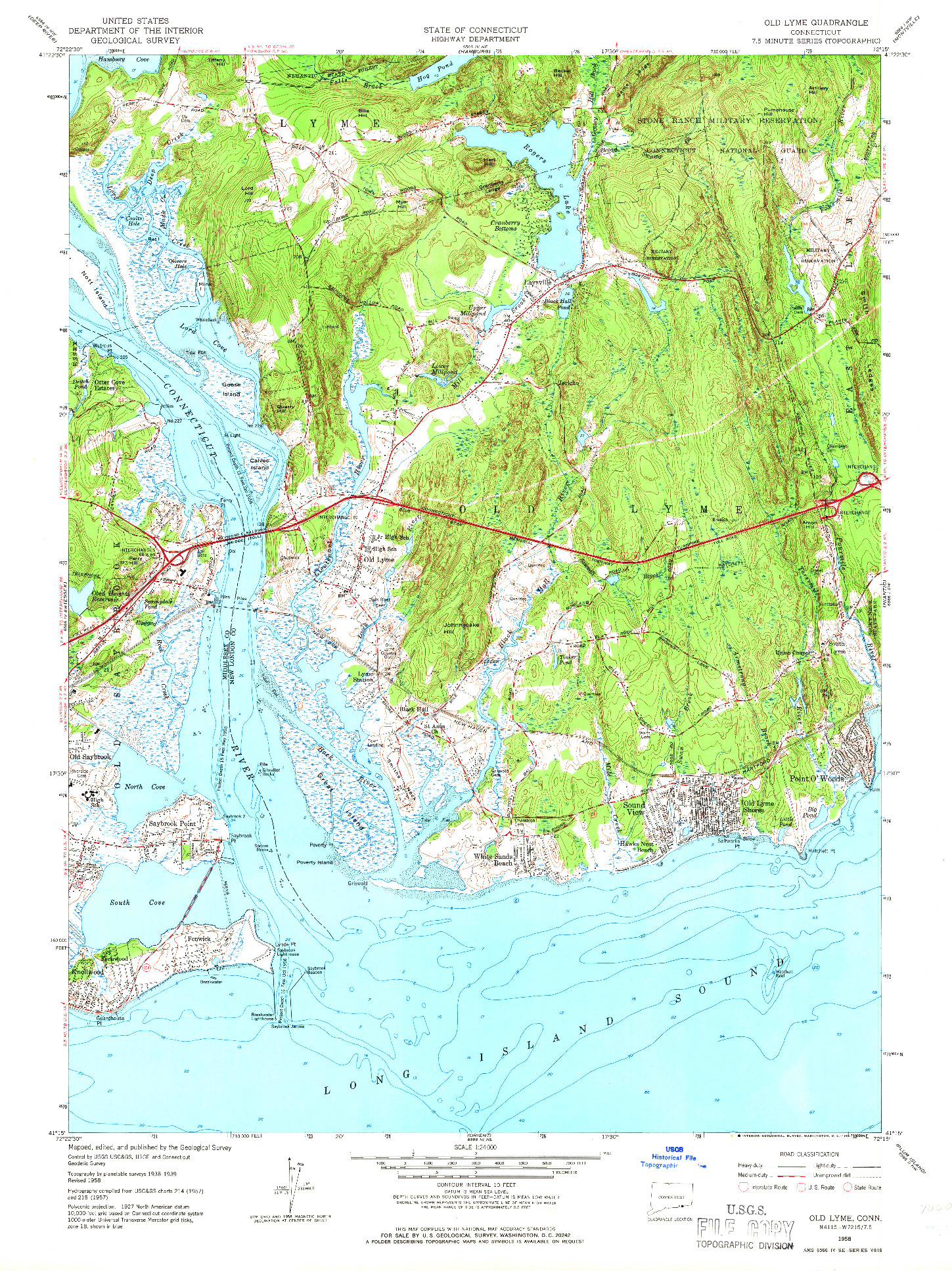 USGS 1:24000-SCALE QUADRANGLE FOR OLD LYME, CT 1958