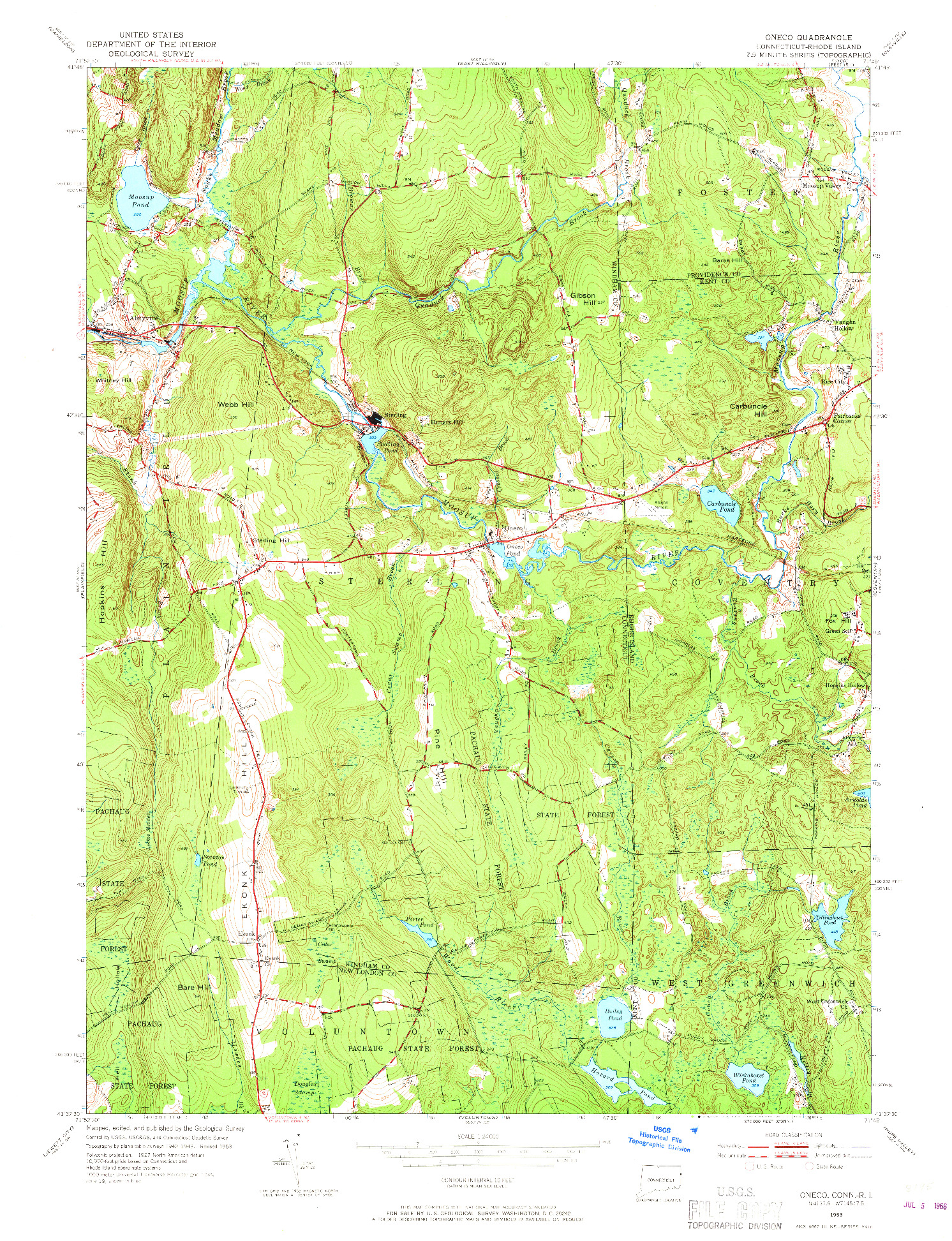 USGS 1:24000-SCALE QUADRANGLE FOR ONECO, CT 1953