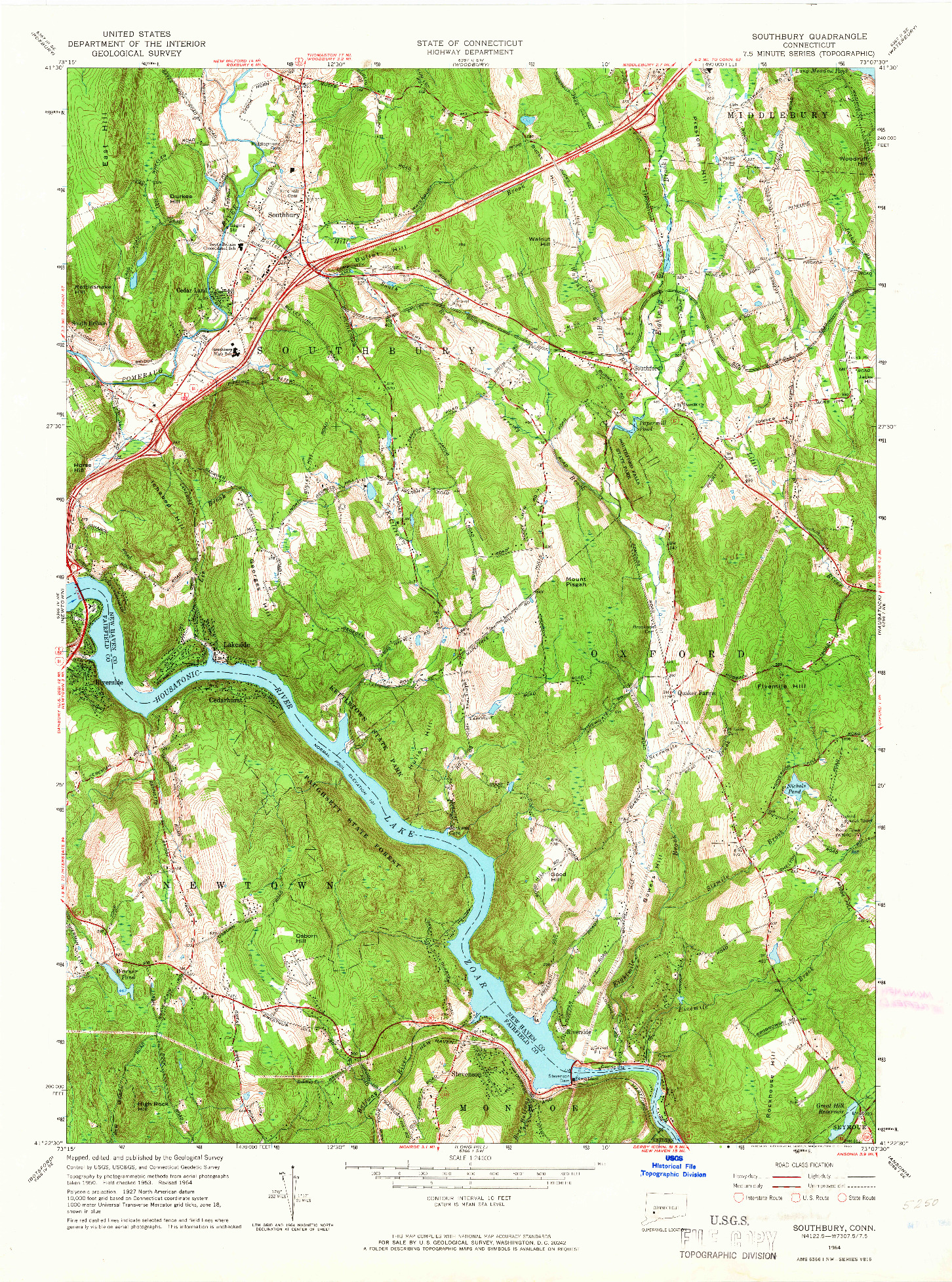 USGS 1:24000-SCALE QUADRANGLE FOR SOUTHBURY, CT 1964