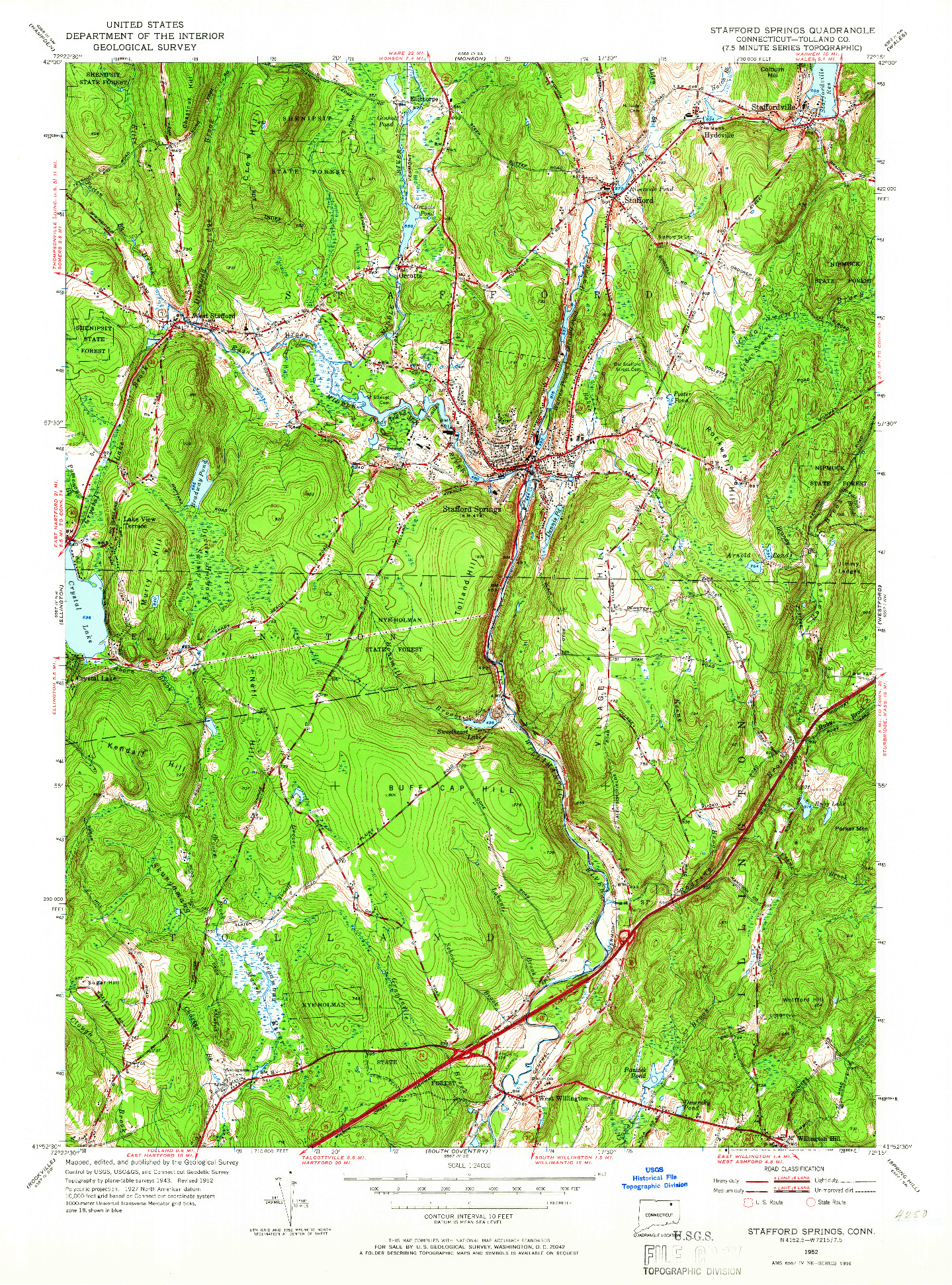 USGS 1:24000-SCALE QUADRANGLE FOR STAFFORD SPRINGS, CT 1952