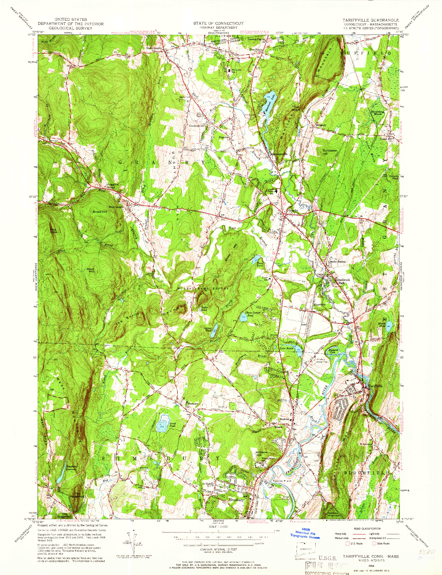 USGS 1:24000-SCALE QUADRANGLE FOR TARIFFVILLE, CT 1956