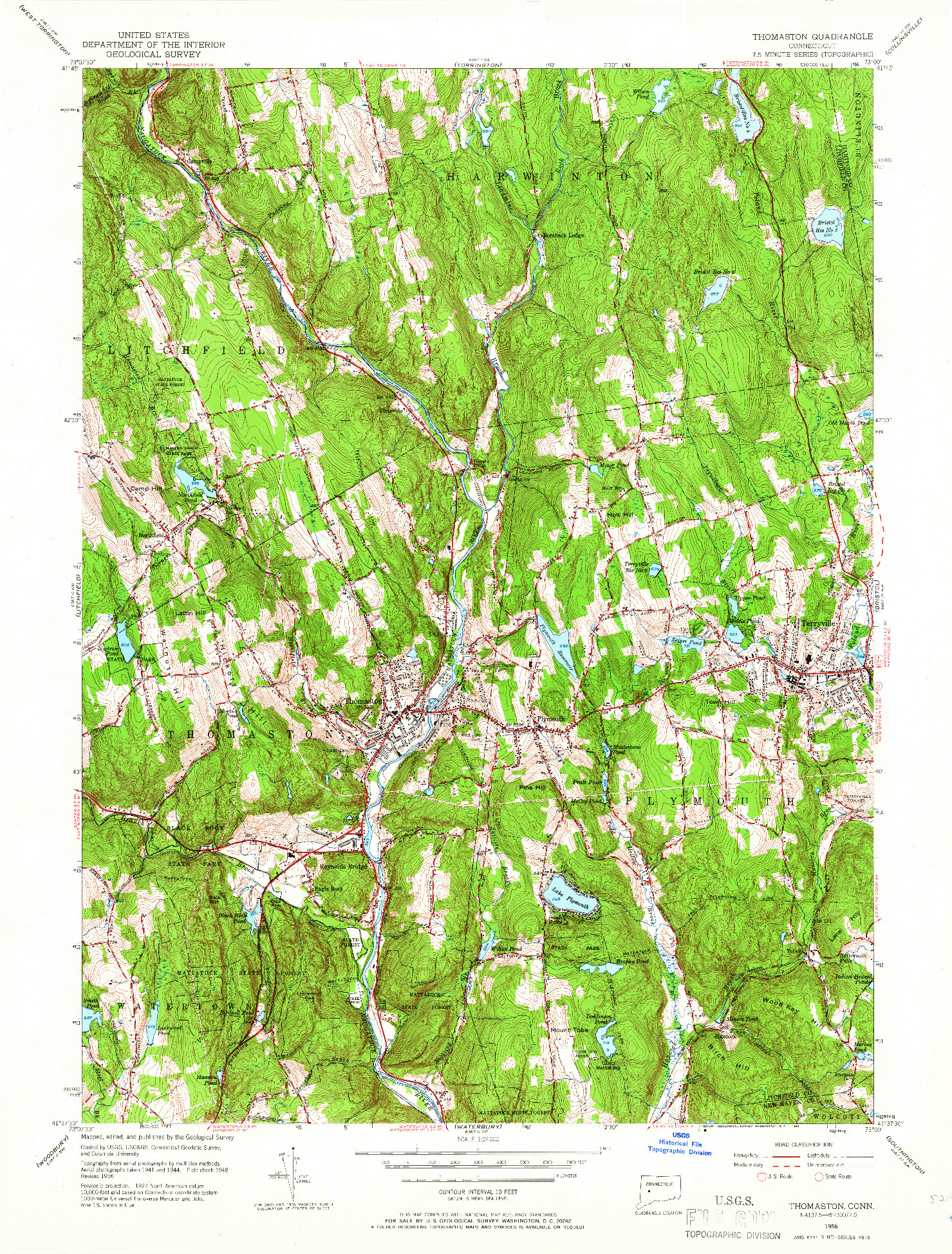 USGS 1:24000-SCALE QUADRANGLE FOR THOMASTON, CT 1956
