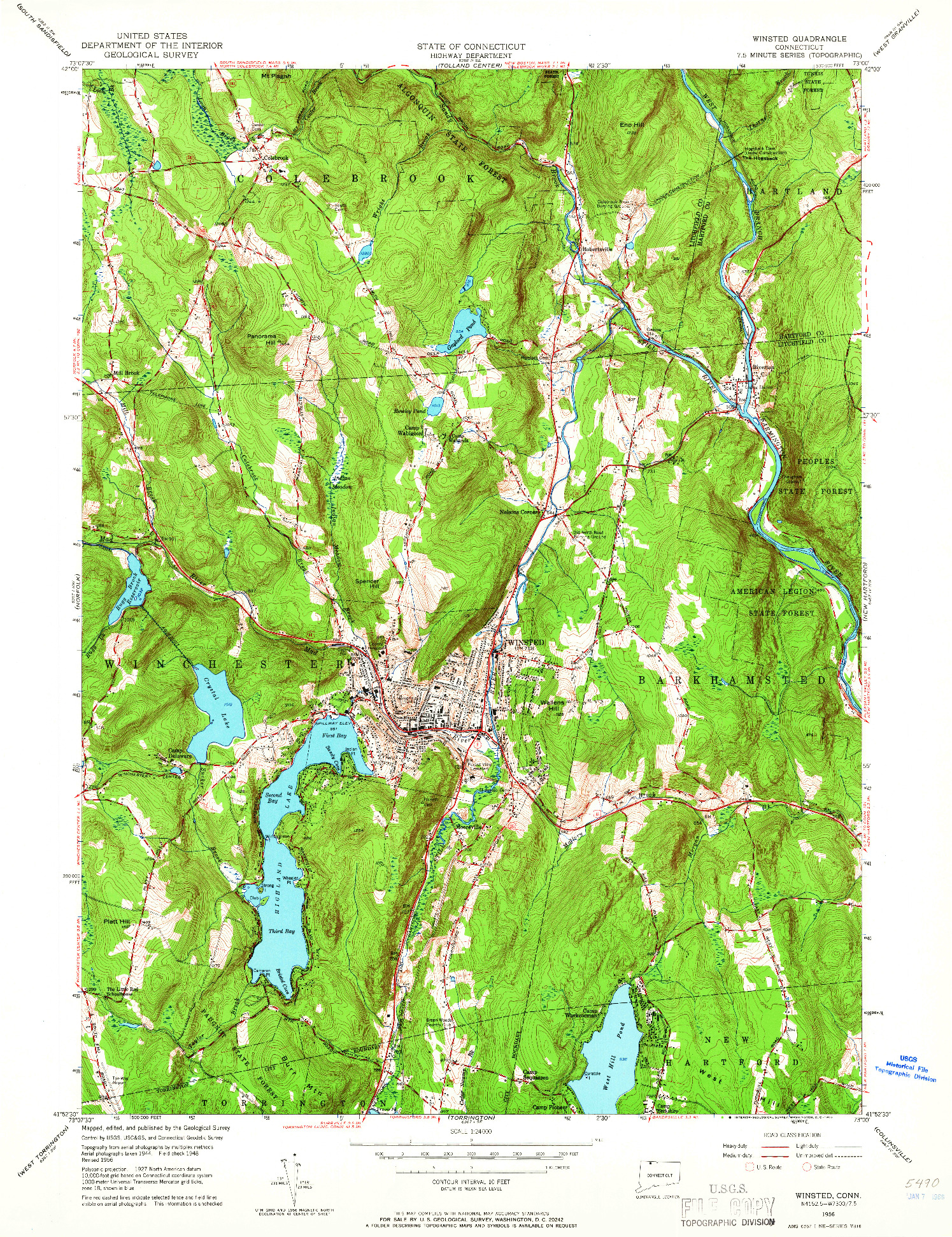 USGS 1:24000-SCALE QUADRANGLE FOR WINSTED, CT 1956