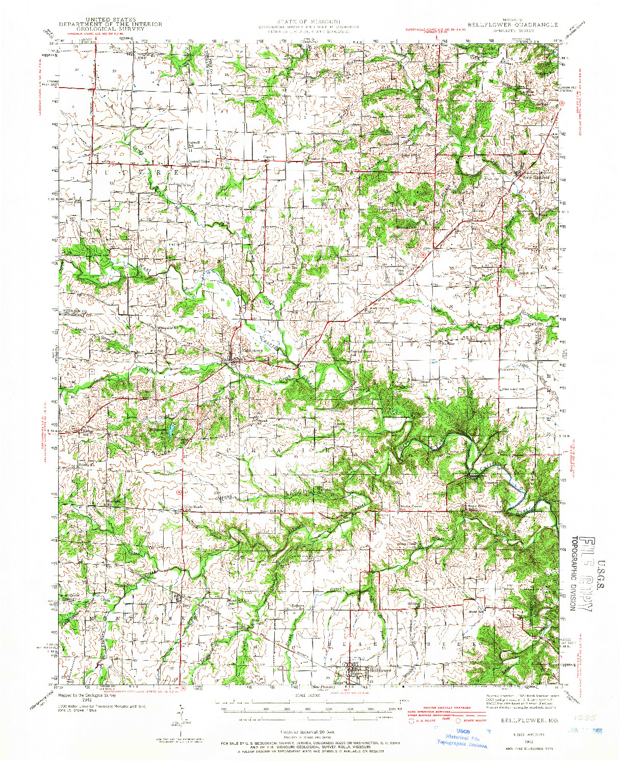 USGS 1:62500-SCALE QUADRANGLE FOR BELLFLOWER, MO 1942