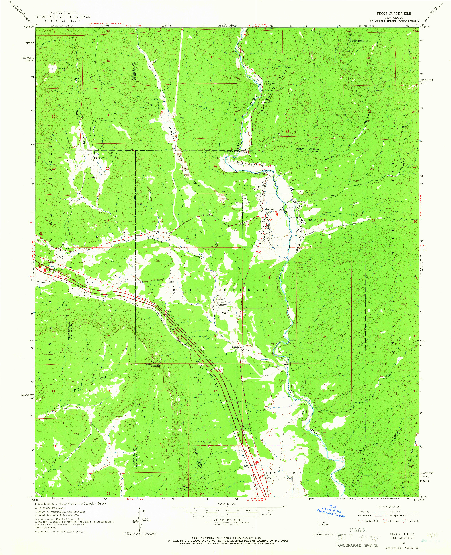 USGS 1:24000-SCALE QUADRANGLE FOR PECOS, NM 1961