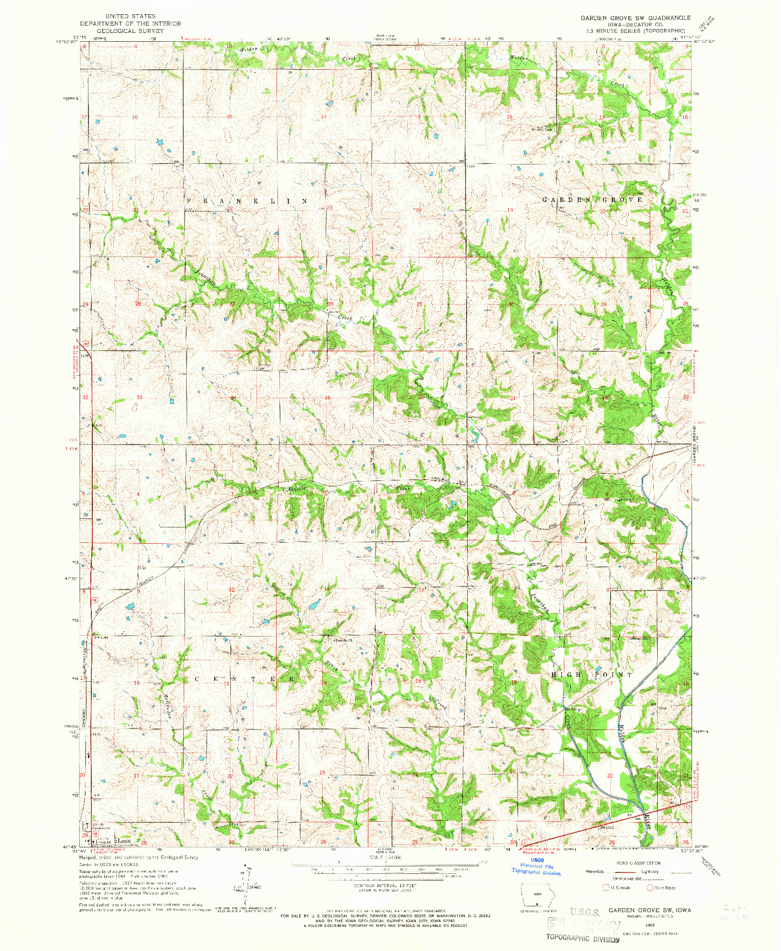 USGS 1:24000-SCALE QUADRANGLE FOR GARDEN GROVE SW, IA 1965