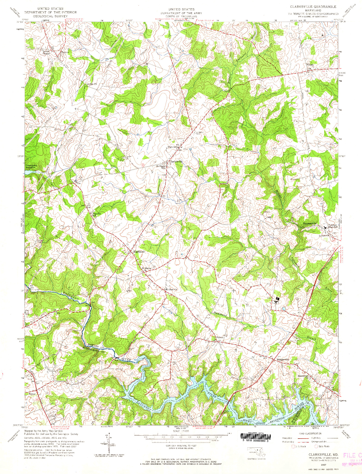 USGS 1:24000-SCALE QUADRANGLE FOR CLARKSVILLE, MD 1957