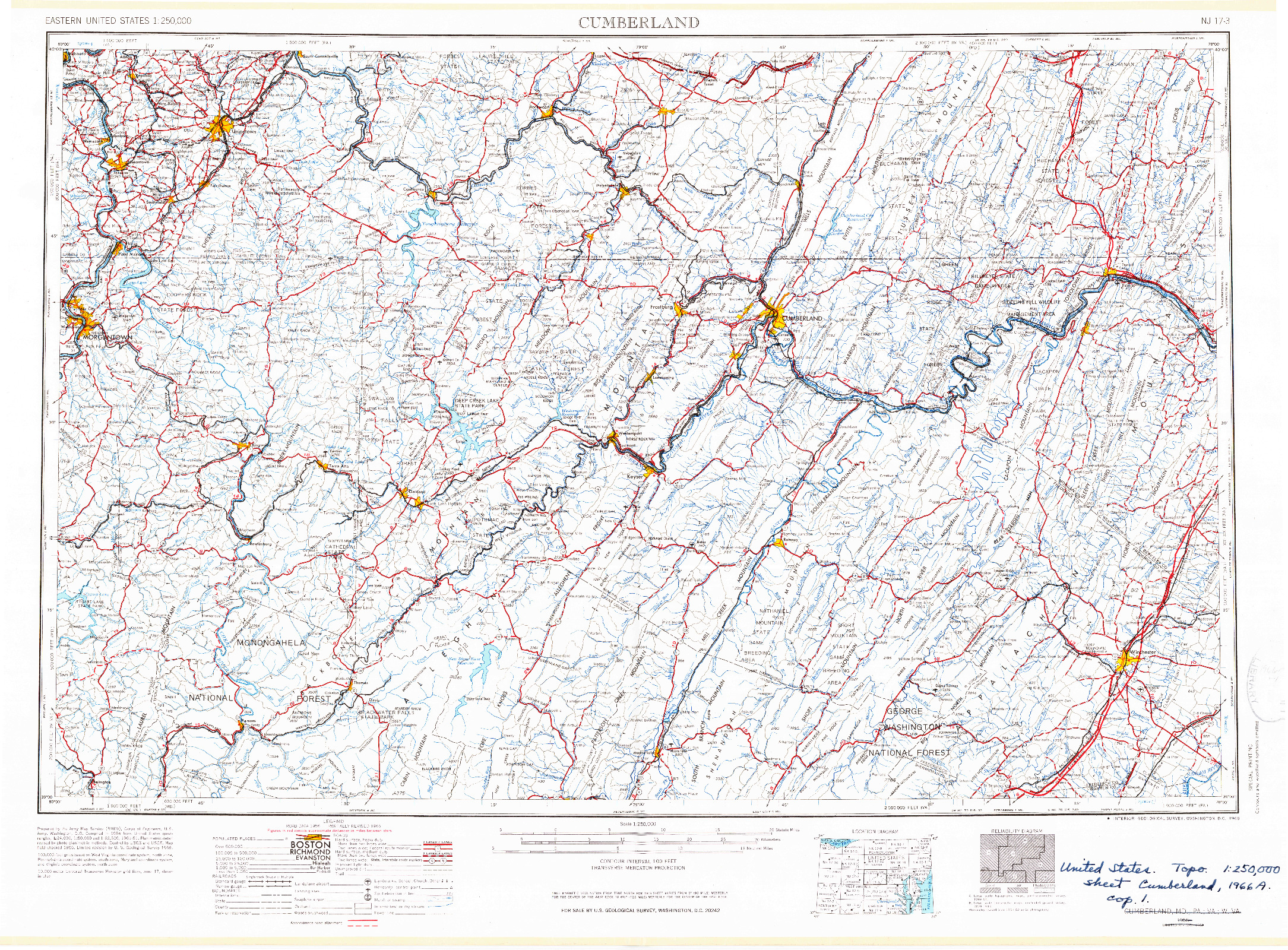 USGS 1:250000-SCALE QUADRANGLE FOR CUMBERLAND, MD 1956