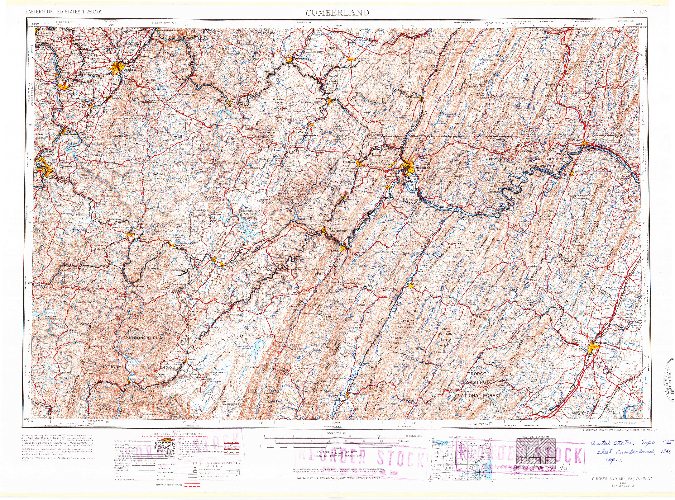 USGS 1:250000-SCALE QUADRANGLE FOR CUMBERLAND, MD 1956