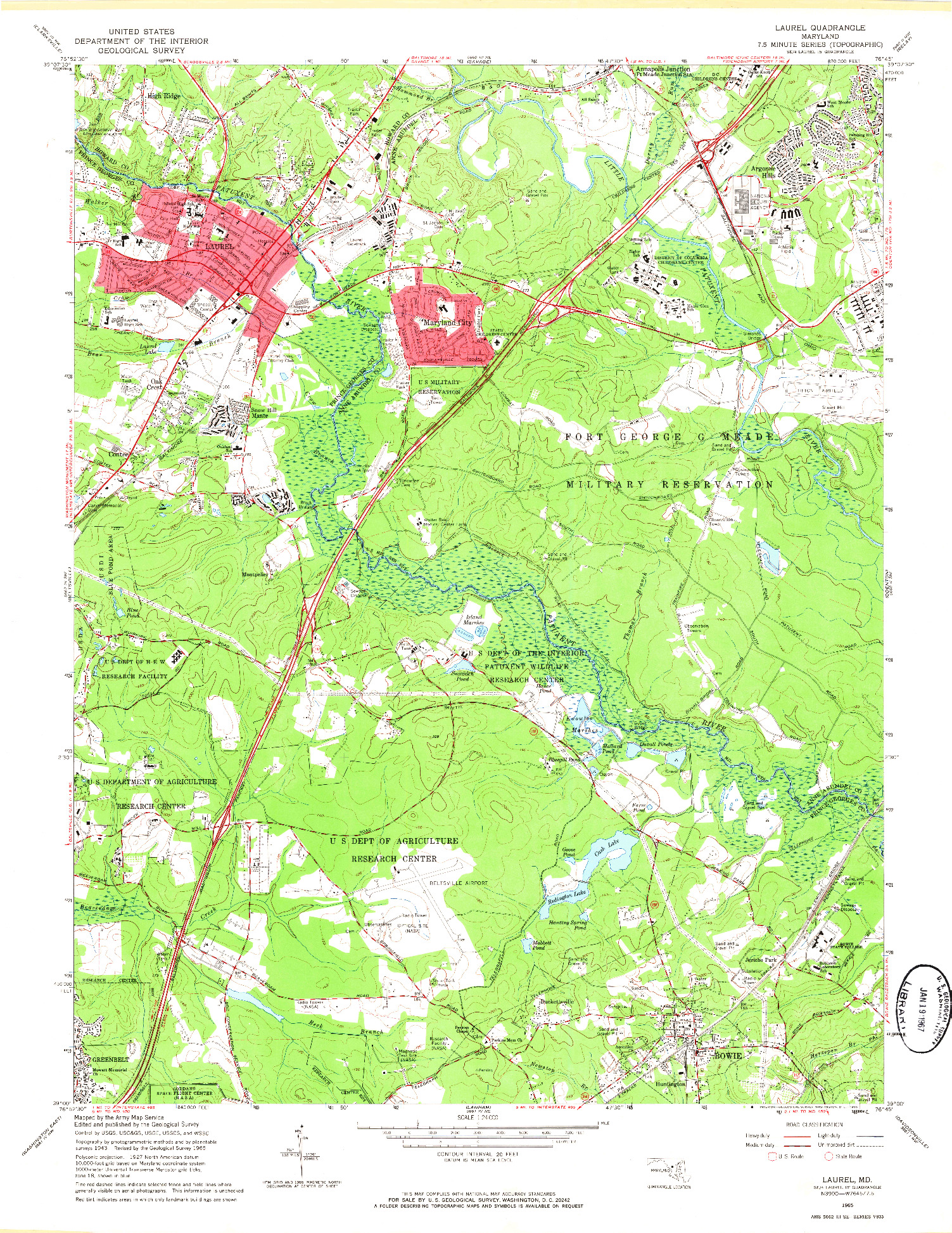 USGS 1:24000-SCALE QUADRANGLE FOR LAUREL, MD 1965