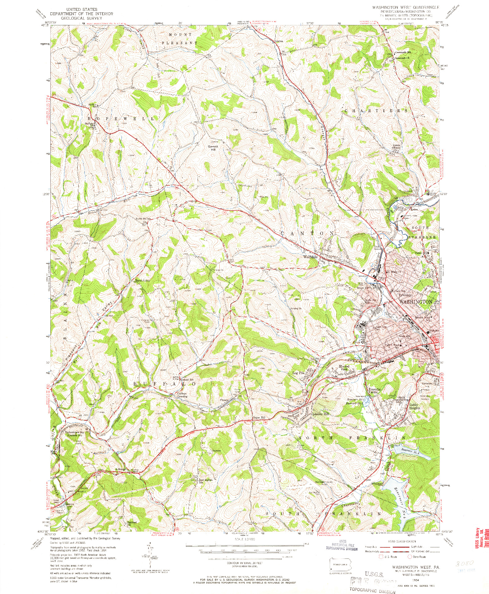 USGS 1:24000-SCALE QUADRANGLE FOR WASHINGTON WEST, PA 1954