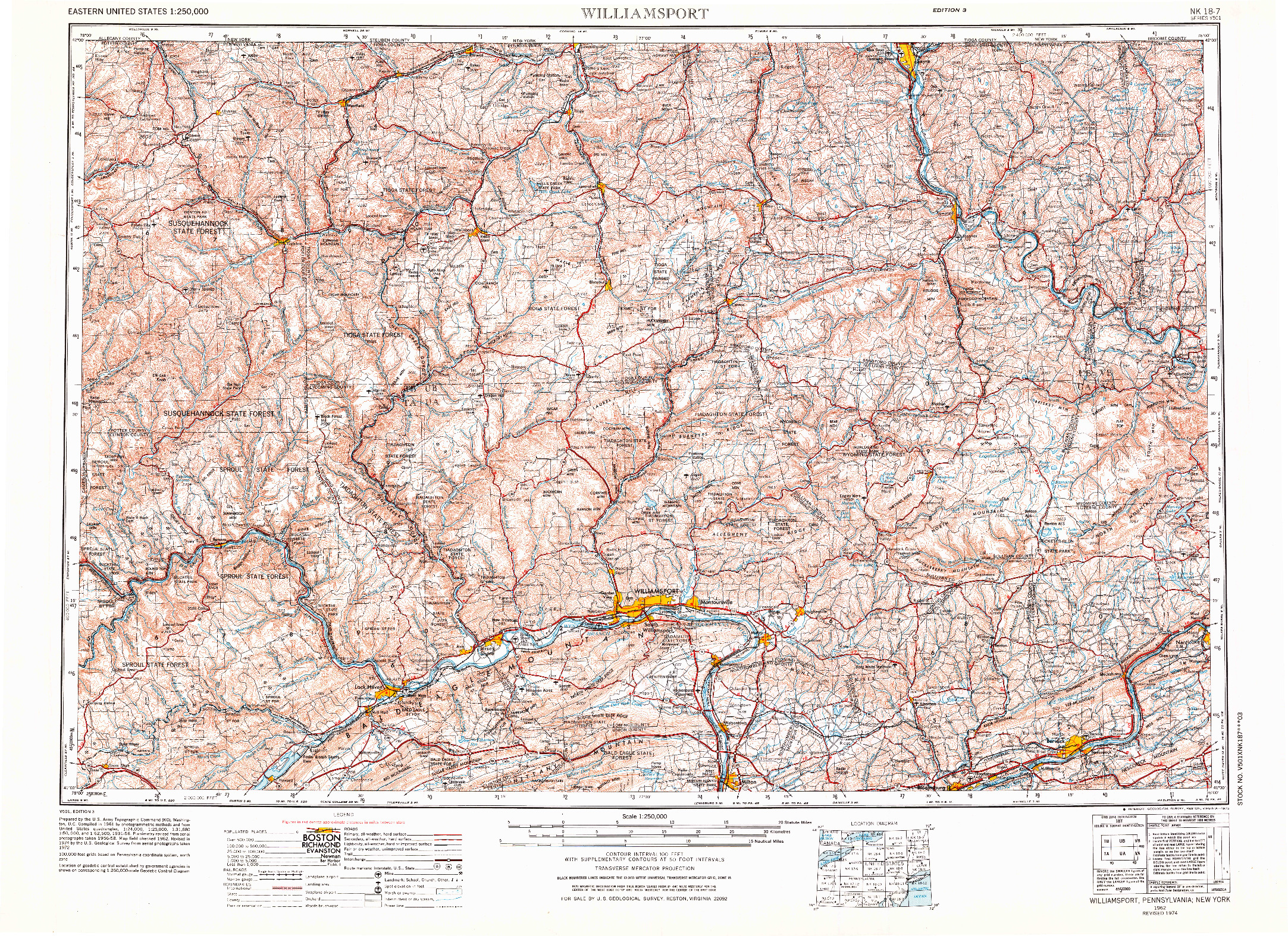 USGS 1:250000-SCALE QUADRANGLE FOR WILLIAMSPORT, PA 1966