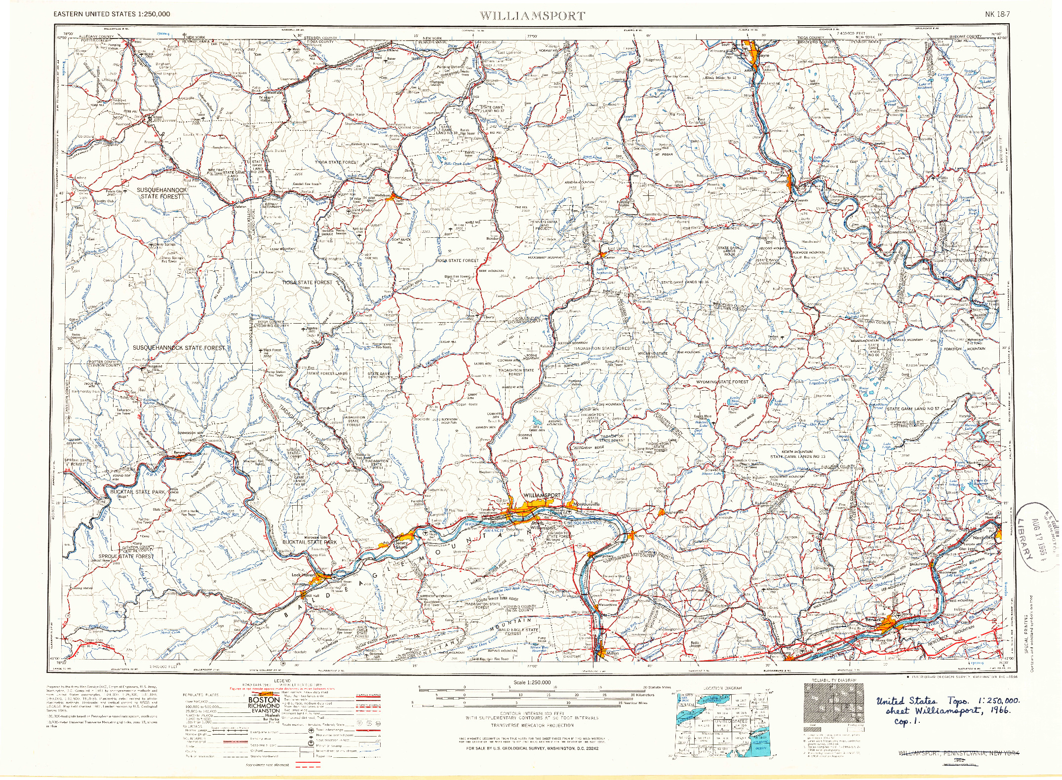USGS 1:250000-SCALE QUADRANGLE FOR WILLIAMSPORT, PA 1962