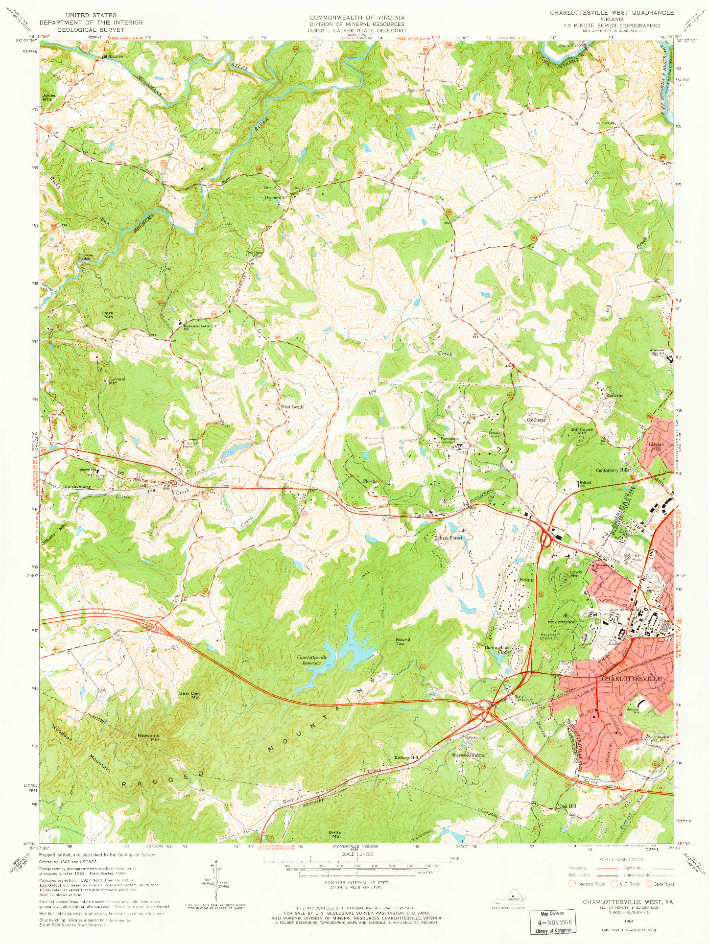 USGS 1:24000-SCALE QUADRANGLE FOR CHARLOTTESVILLE WEST, VA 1964