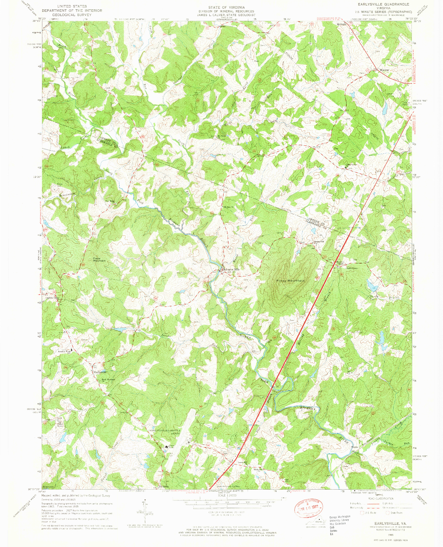 USGS 1:24000-SCALE QUADRANGLE FOR EARLYSVILLE, VA 1965