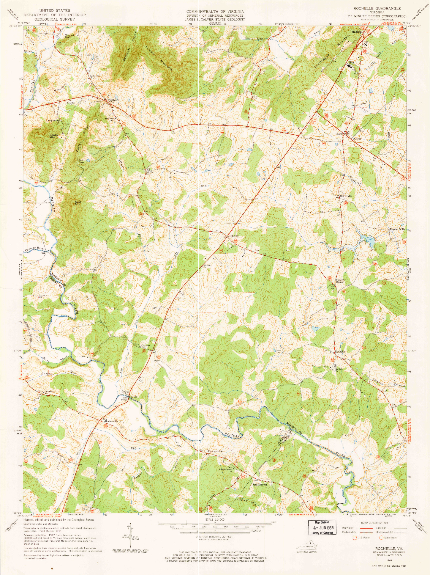 USGS 1:24000-SCALE QUADRANGLE FOR ROCHELLE, VA 1964