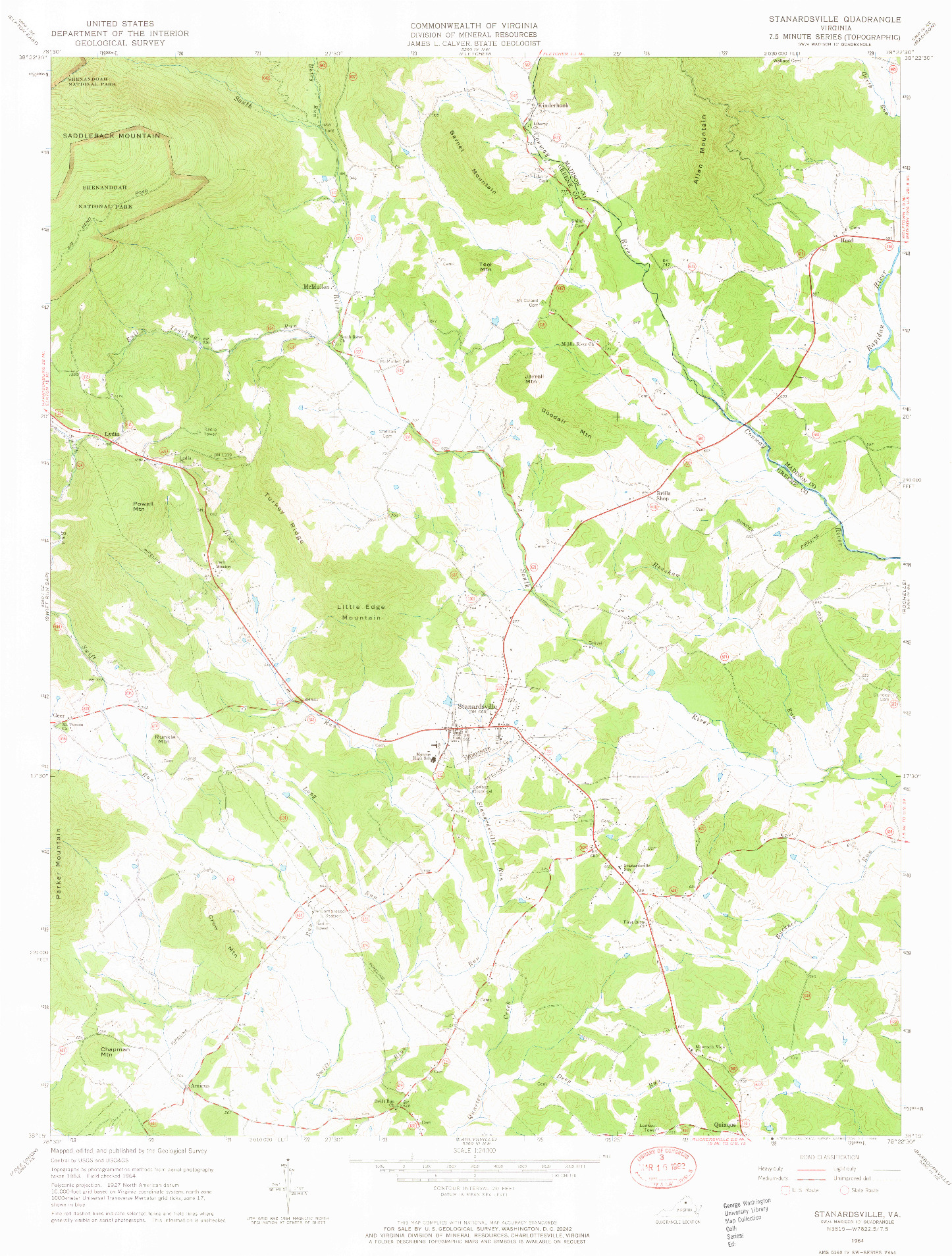 USGS 1:24000-SCALE QUADRANGLE FOR STANDARDSVILLE, VA 1964