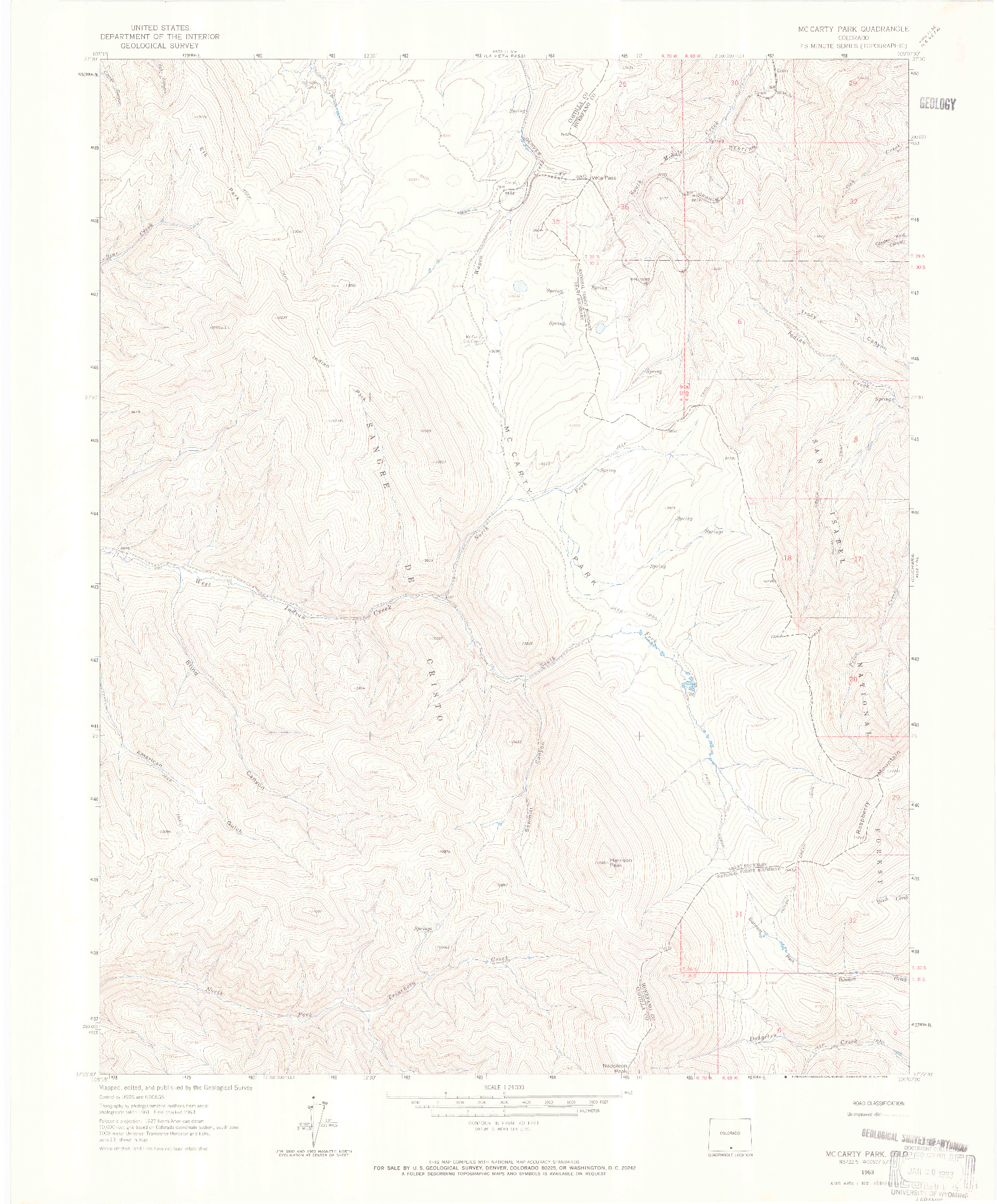 USGS 1:24000-SCALE QUADRANGLE FOR MCCARTY PARK, CO 1963