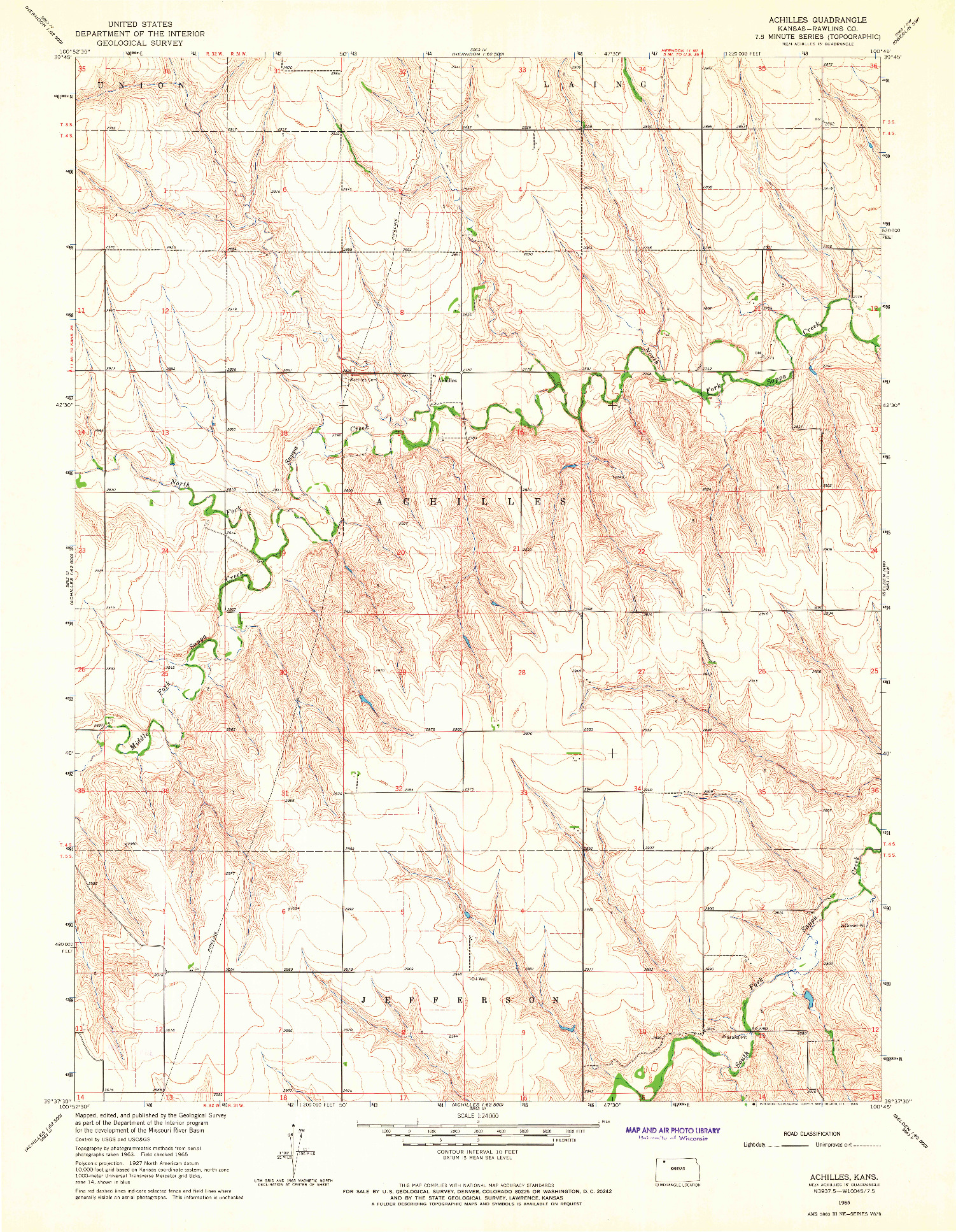 USGS 1:24000-SCALE QUADRANGLE FOR ACHILLES, KS 1965
