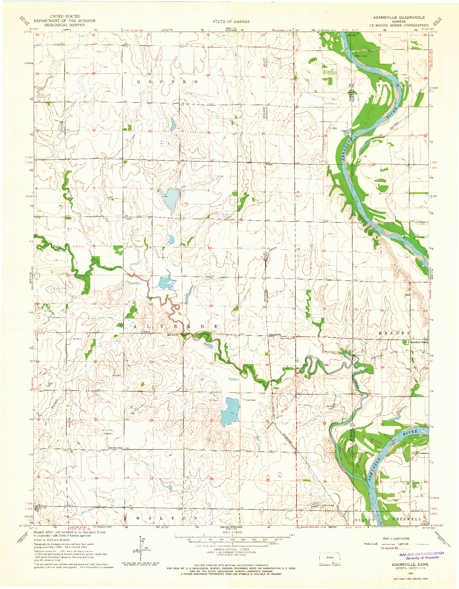 USGS 1:24000-SCALE QUADRANGLE FOR ADAMSVILLE, KS 1965