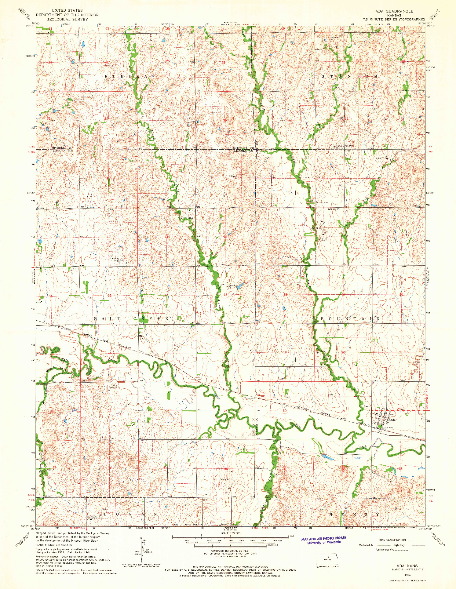 USGS 1:24000-SCALE QUADRANGLE FOR ADA, KS 1964