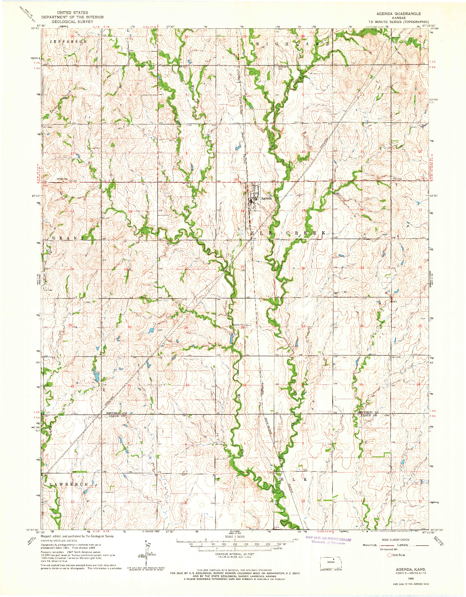 USGS 1:24000-SCALE QUADRANGLE FOR AGENDA, KS 1965