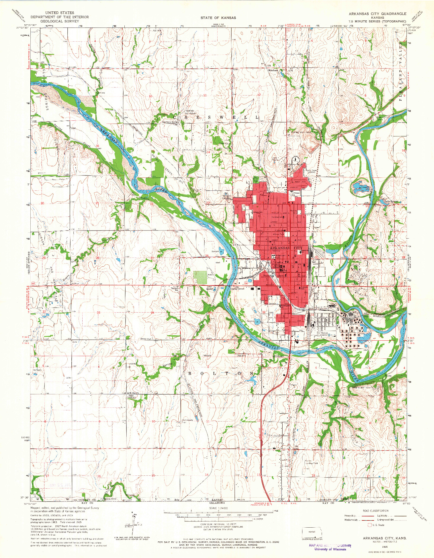 USGS 1:24000-SCALE QUADRANGLE FOR ARKANSAS CITY, KS 1965