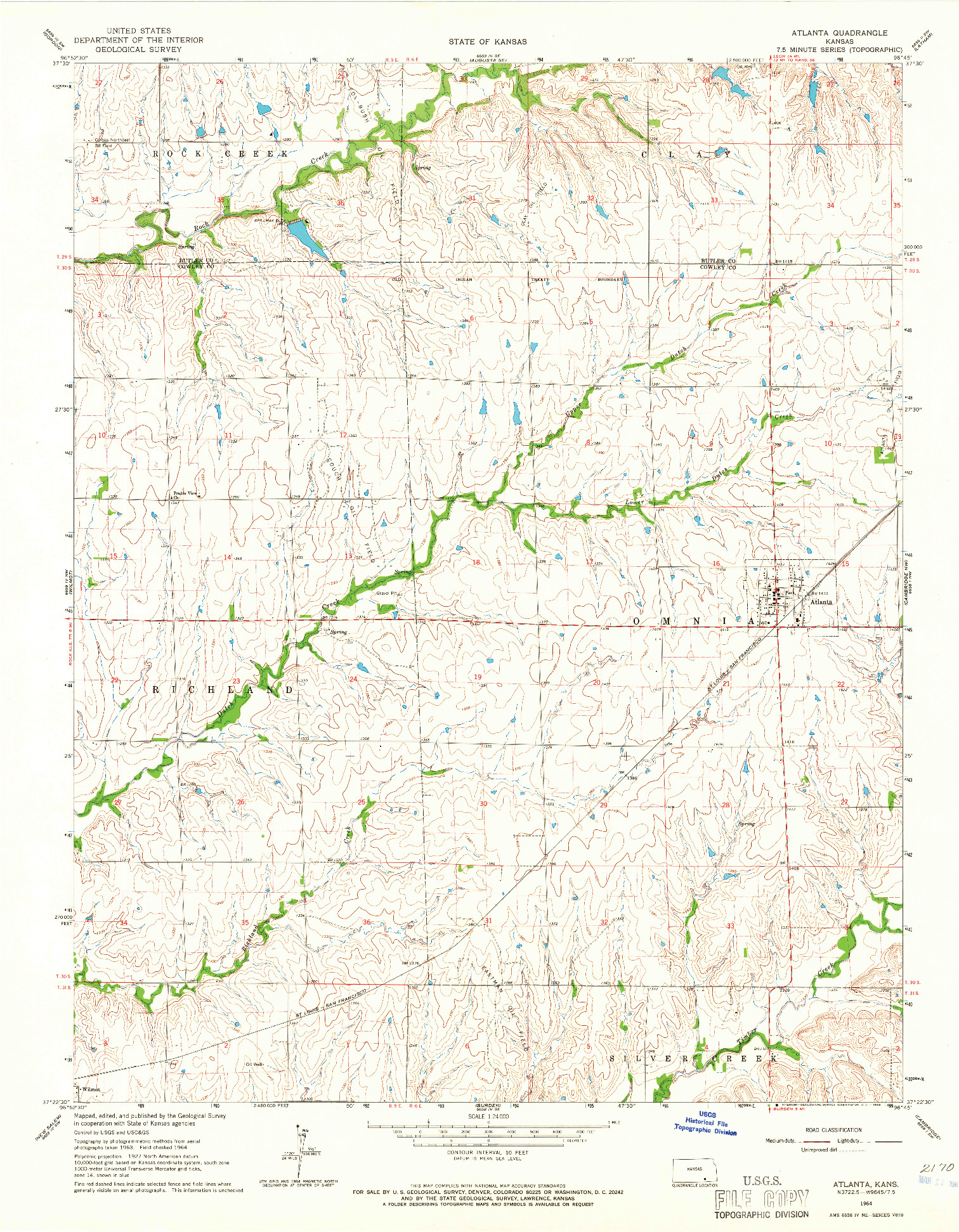 USGS 1:24000-SCALE QUADRANGLE FOR ATLANTA, KS 1964