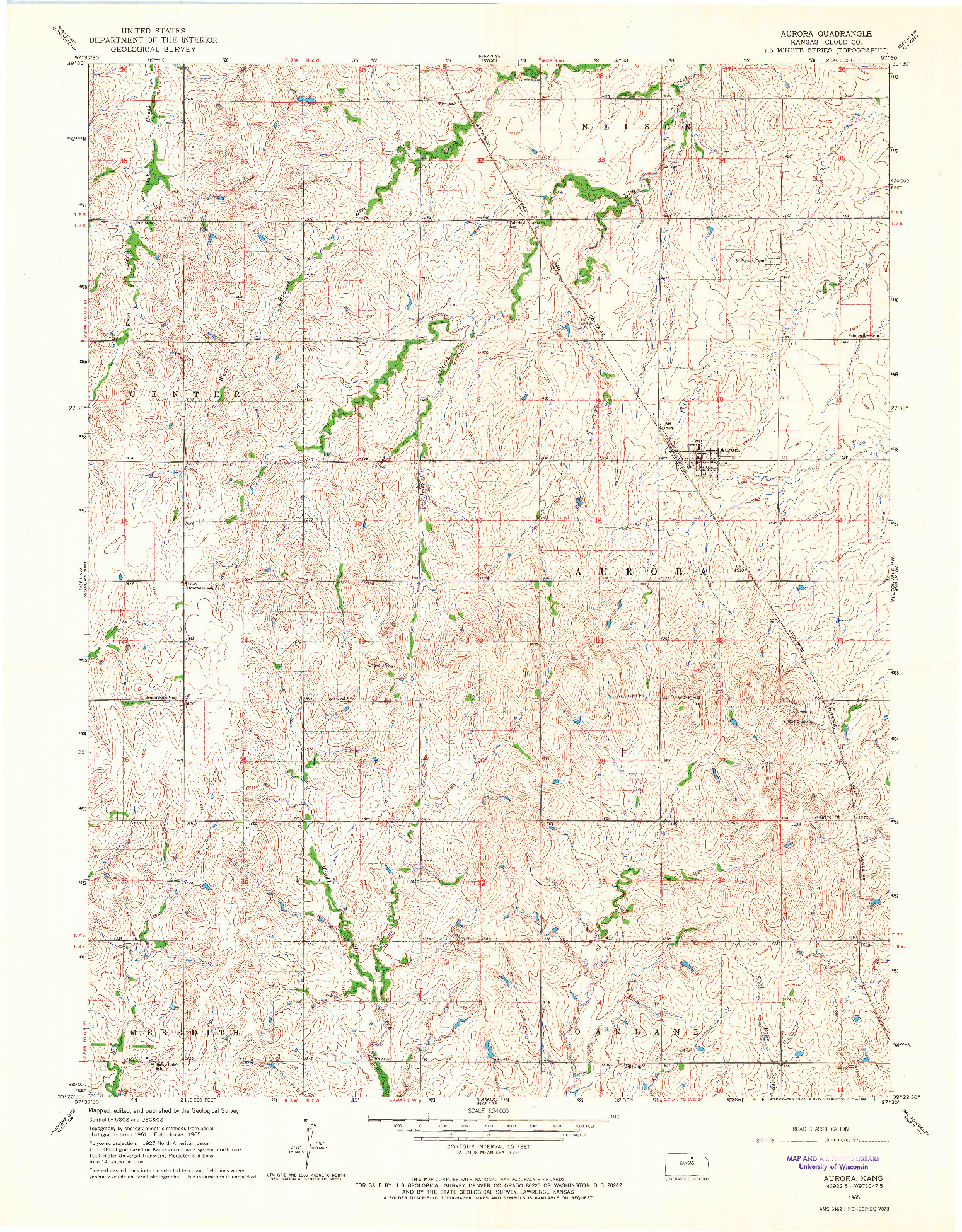 USGS 1:24000-SCALE QUADRANGLE FOR AURORA, KS 1965
