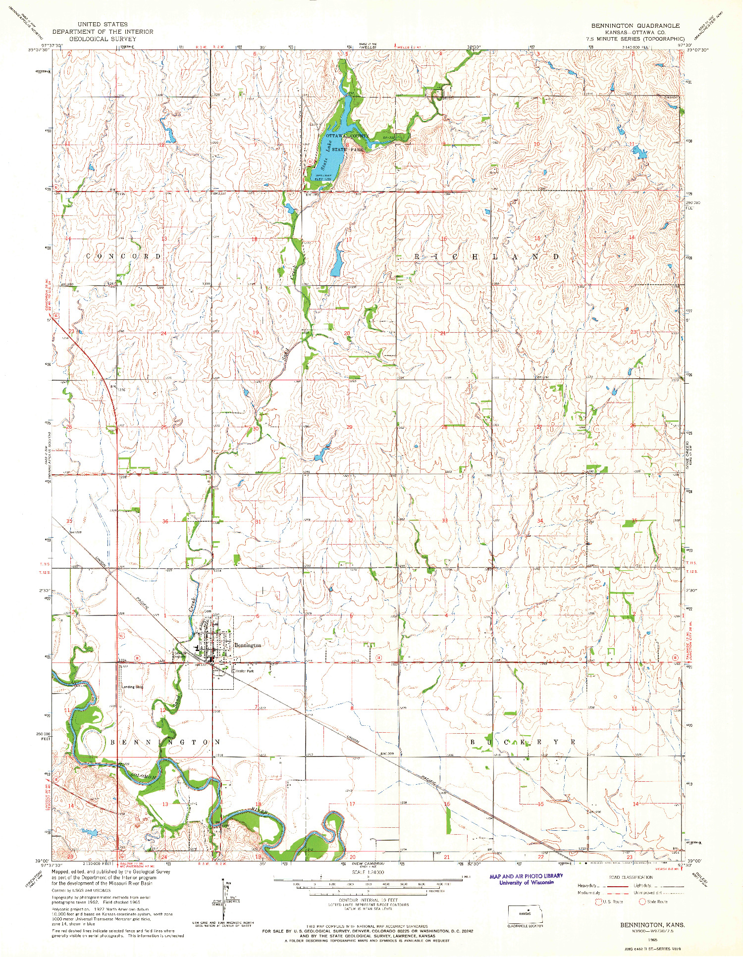 USGS 1:24000-SCALE QUADRANGLE FOR BENNINGTON, KS 1965