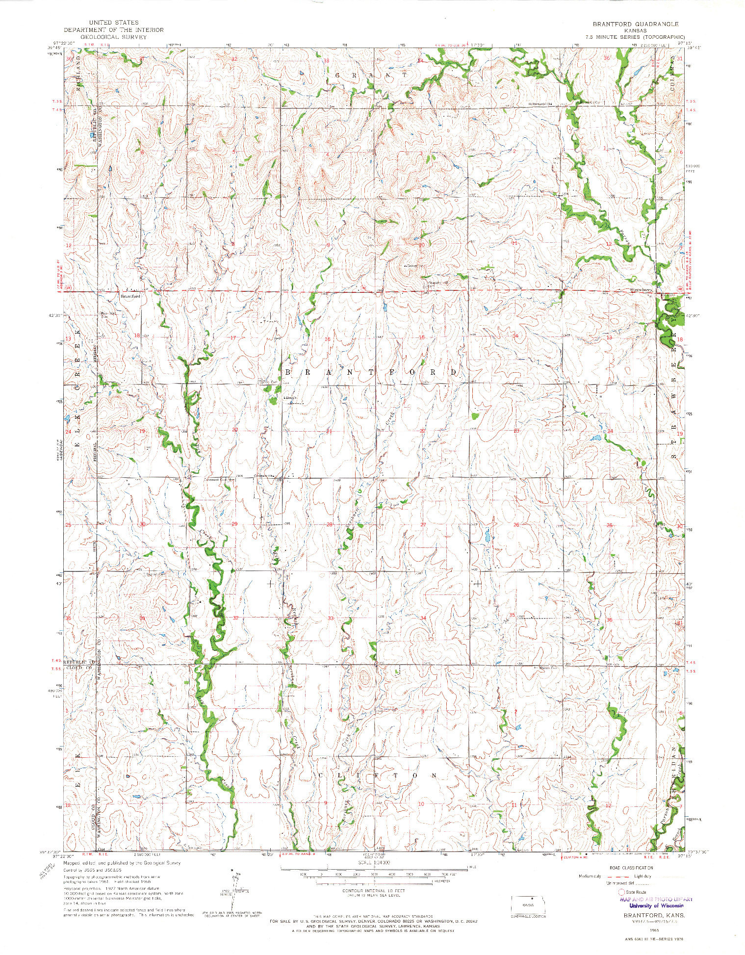 USGS 1:24000-SCALE QUADRANGLE FOR BRANTFORD, KS 1965