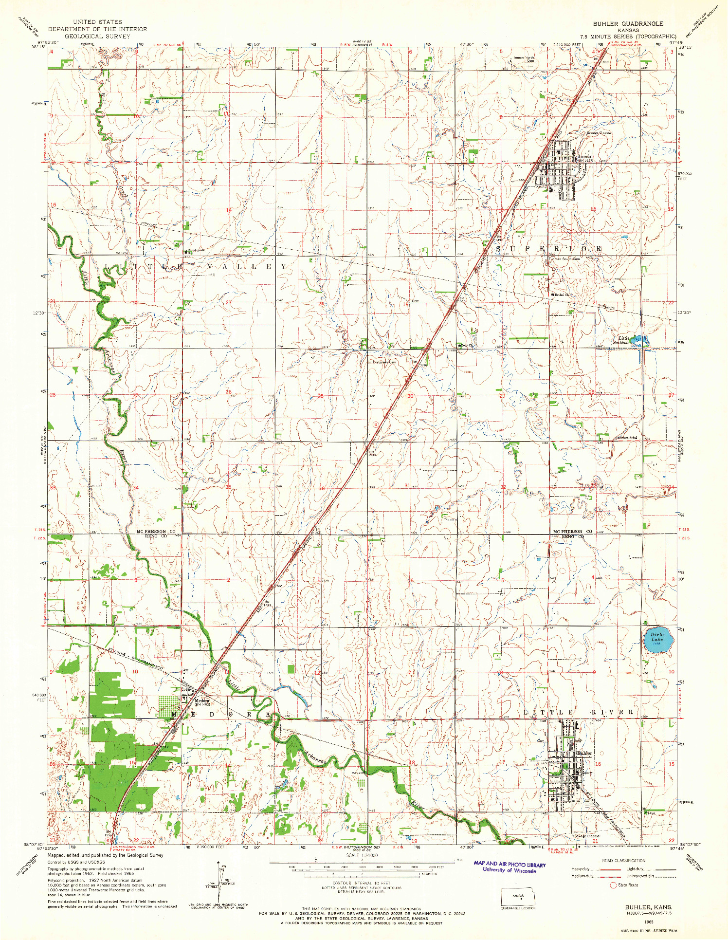 USGS 1:24000-SCALE QUADRANGLE FOR BUHLER, KS 1965