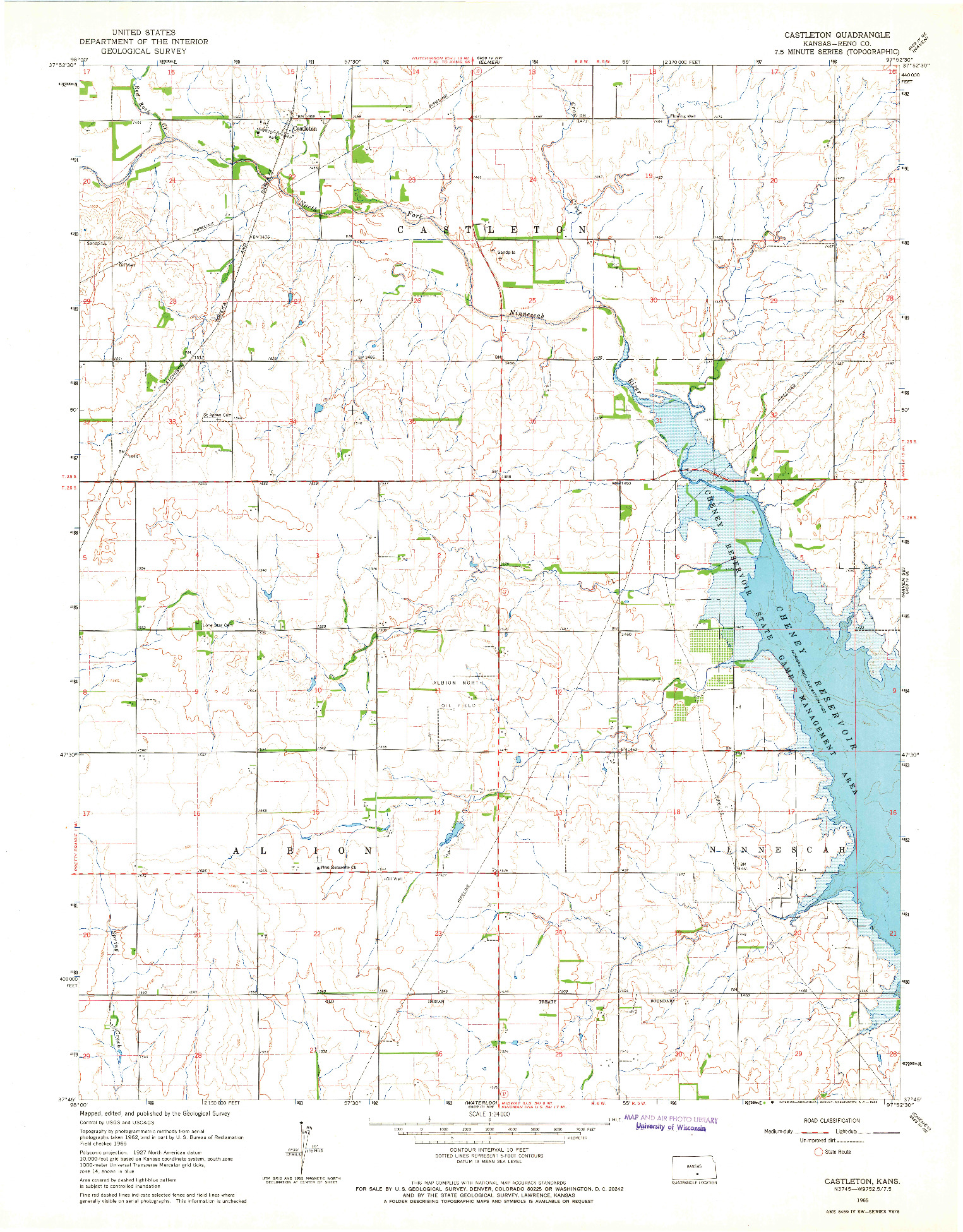 USGS 1:24000-SCALE QUADRANGLE FOR CASTLETON, KS 1965