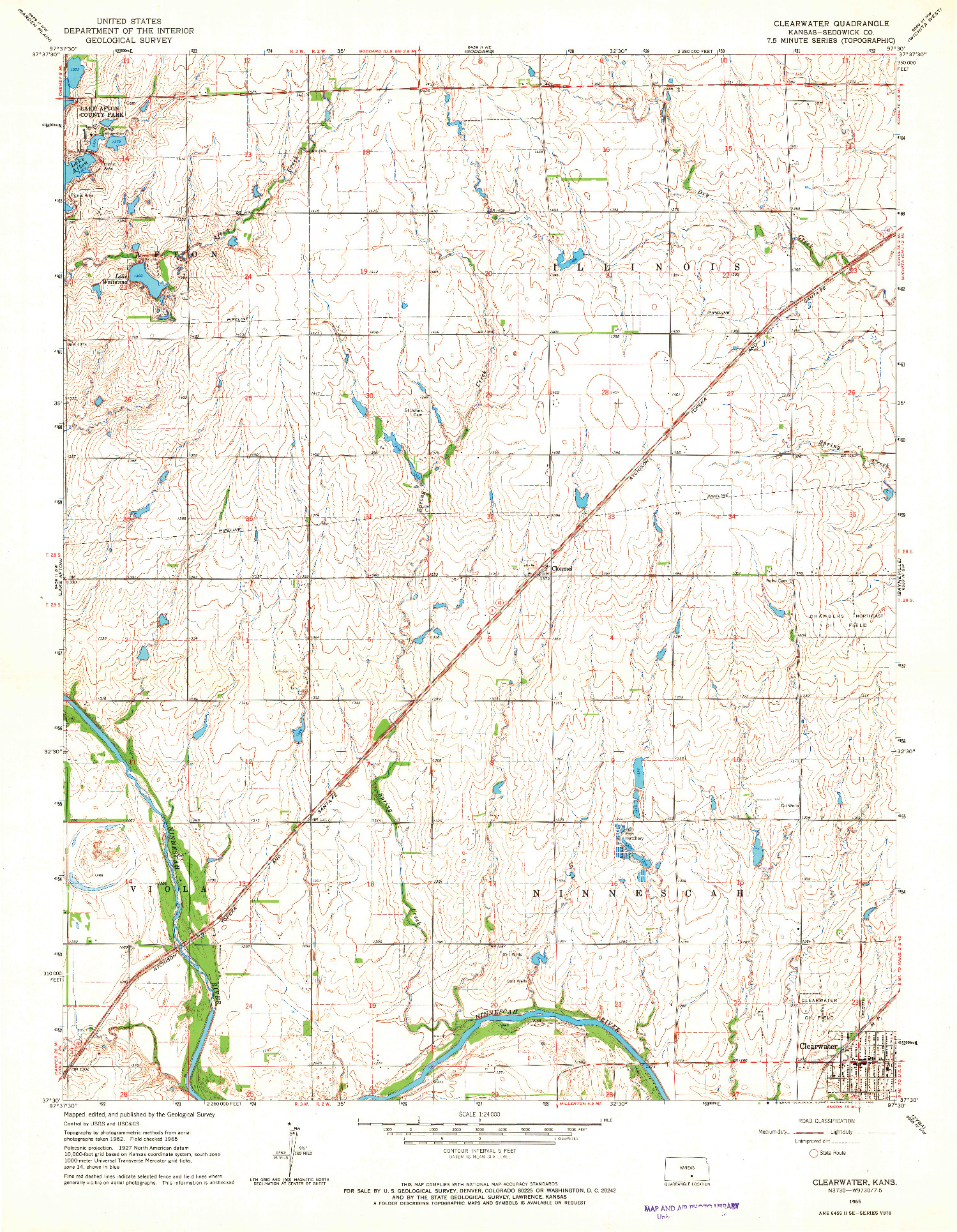 USGS 1:24000-SCALE QUADRANGLE FOR CLEARWATER, KS 1965