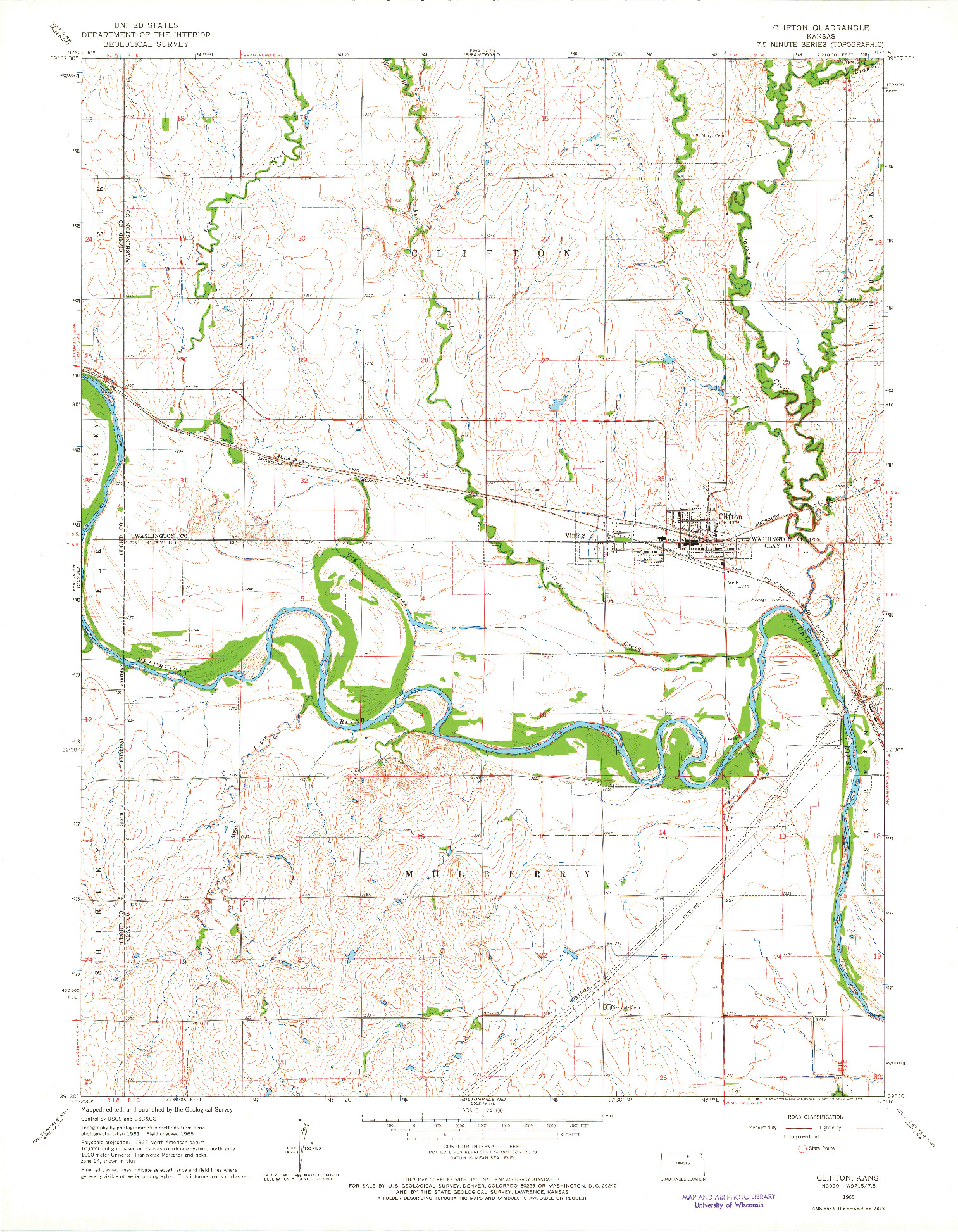 USGS 1:24000-SCALE QUADRANGLE FOR CLIFTON, KS 1965