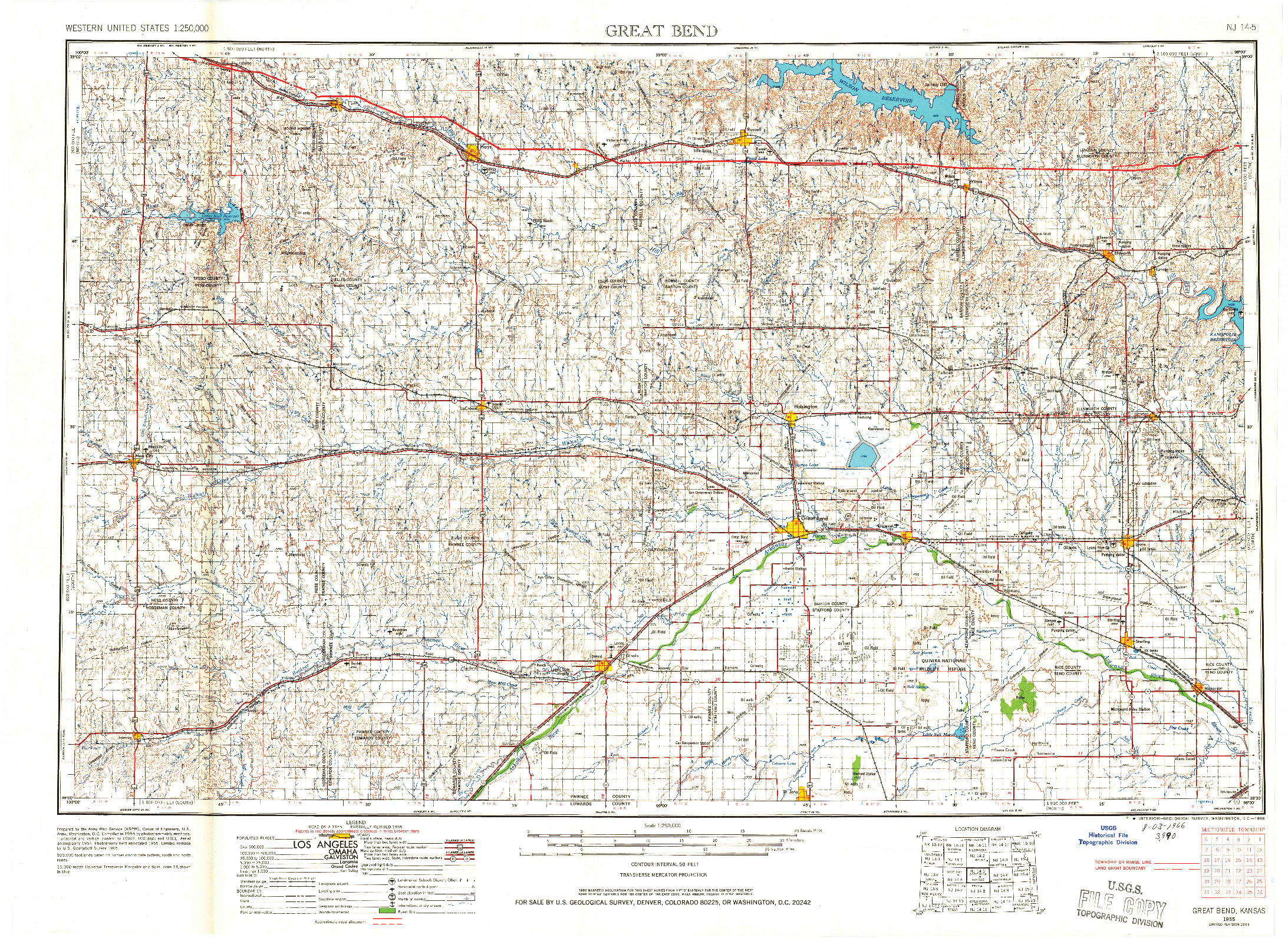 USGS 1:250000-SCALE QUADRANGLE FOR GREAT BEND, KS 1955