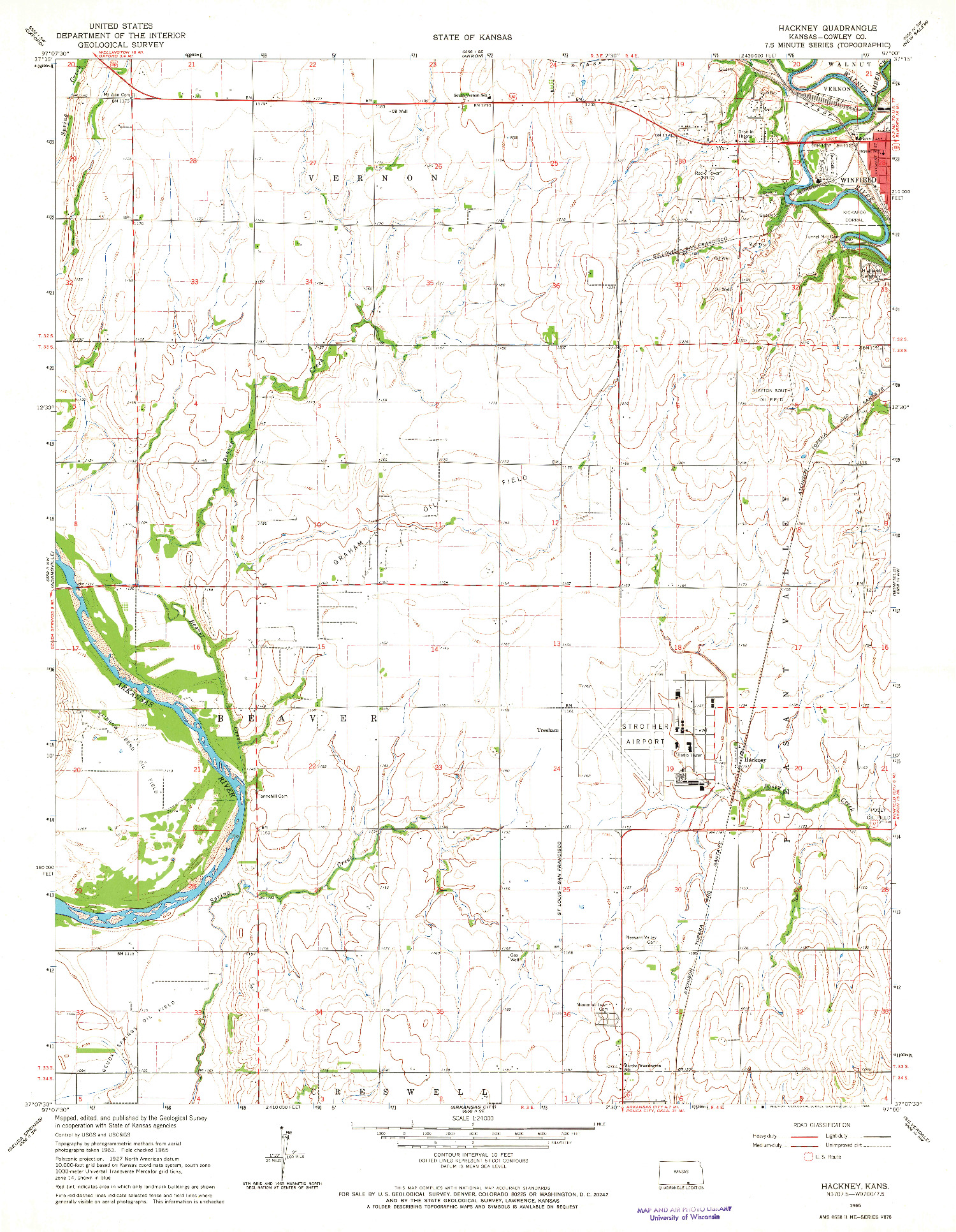 USGS 1:24000-SCALE QUADRANGLE FOR HACKNEY, KS 1965